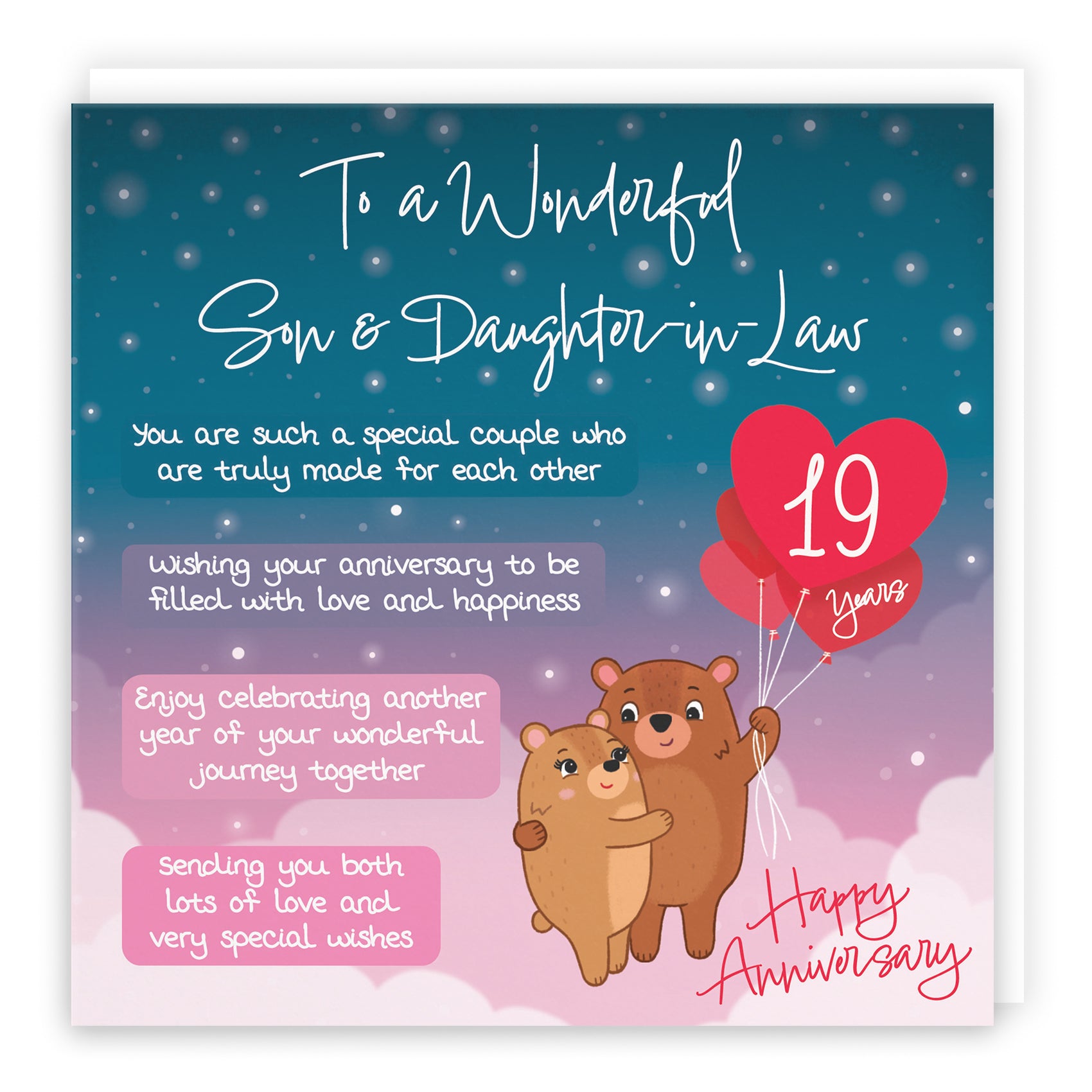 19th Son And Daughter In Law Anniversary Card Starry Night Cute Bears