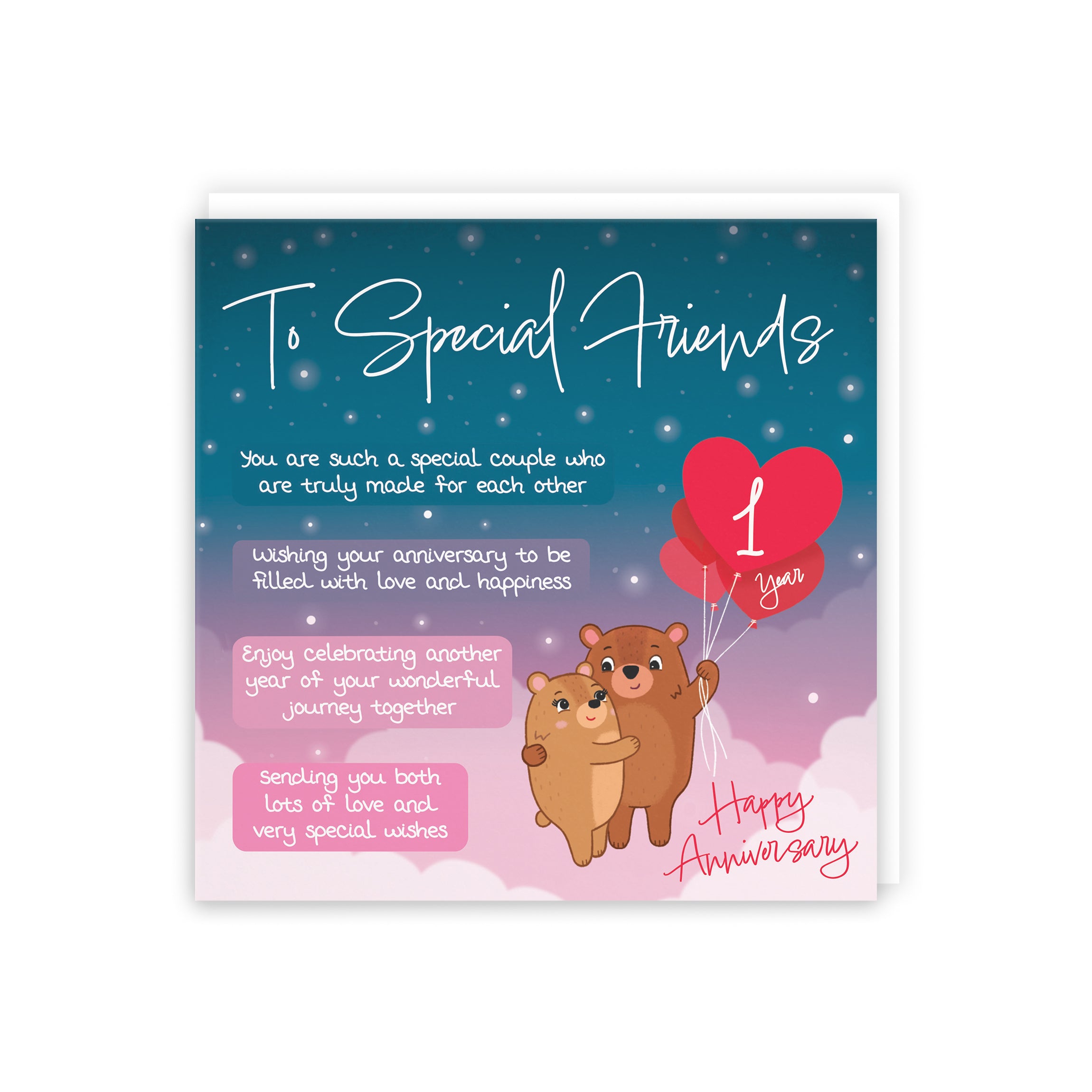 1st Special Friends Anniversary Card Starry Night Cute Bears