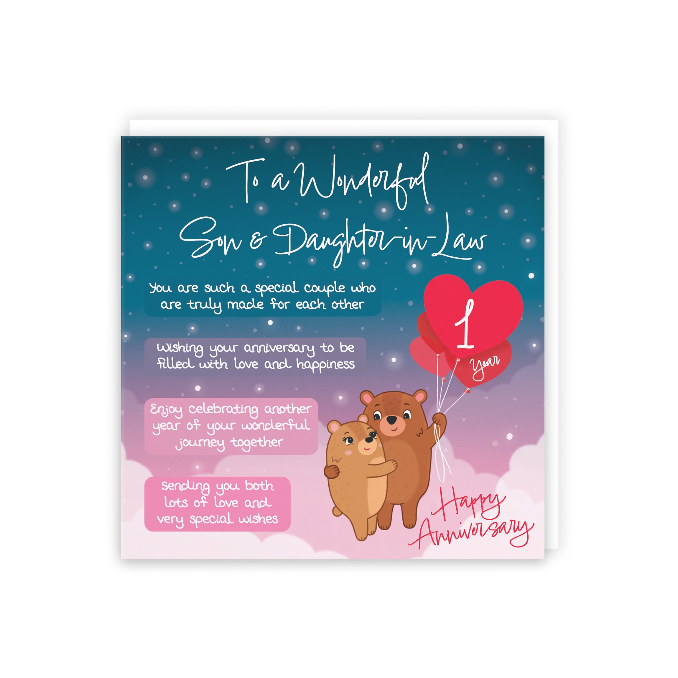 1st Son And Daughter In Law Anniversary Card Starry Night Cute Bears