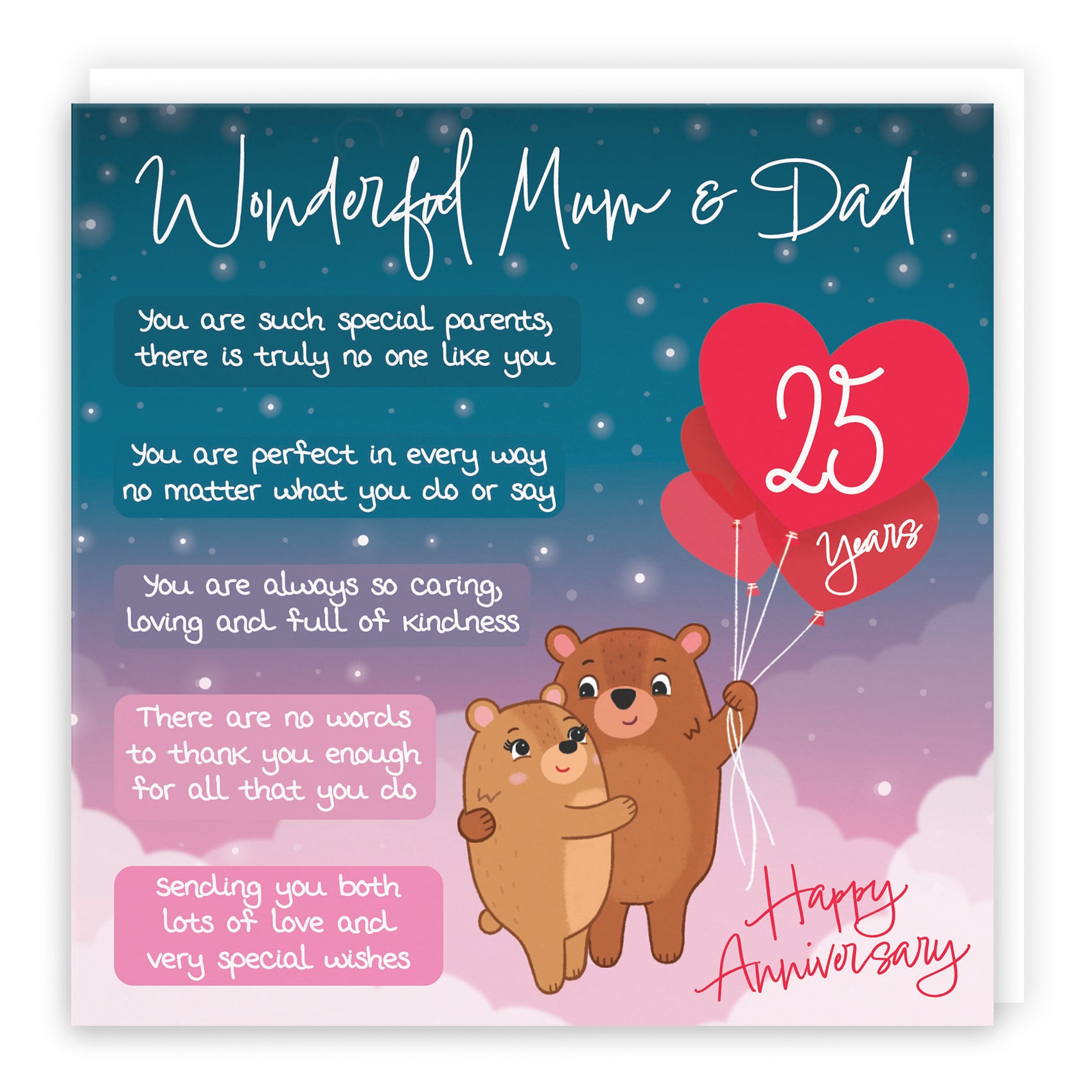 25th Mum And Dad Anniversary Card Starry Night Cute Bears