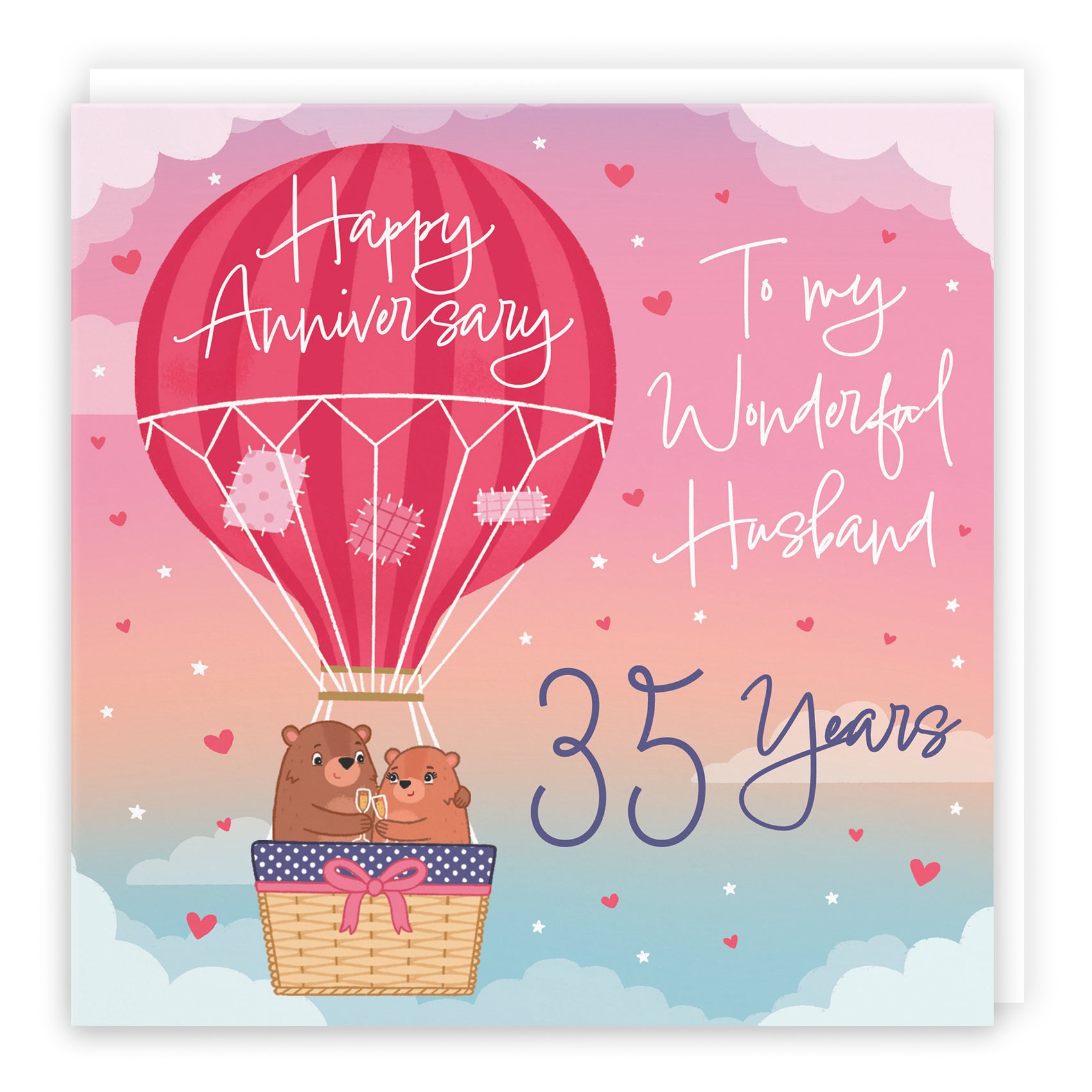 35th Husband Hot Air Balloon Anniversary Card Cute Bears