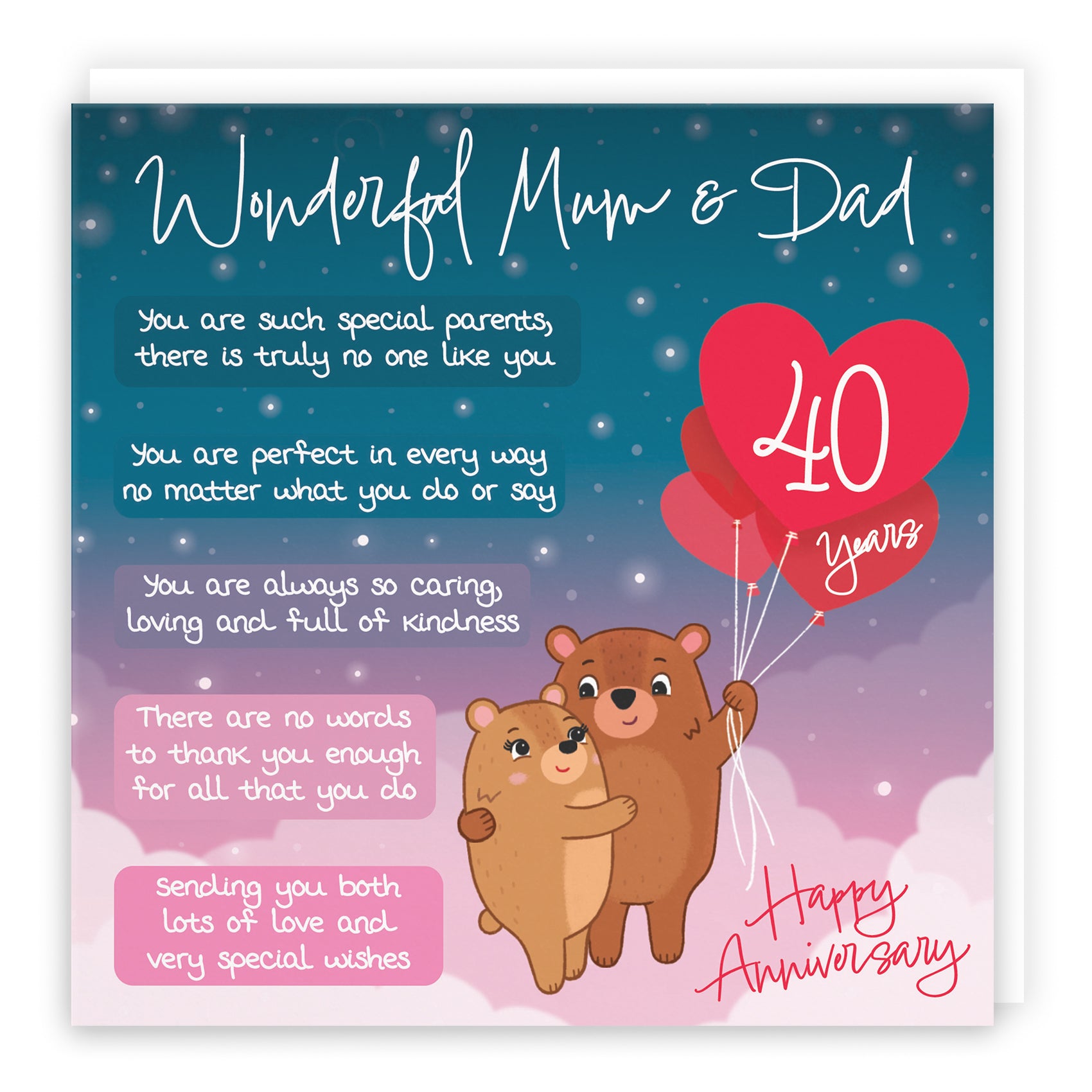 40th Mum And Dad Anniversary Card Starry Night Cute Bears