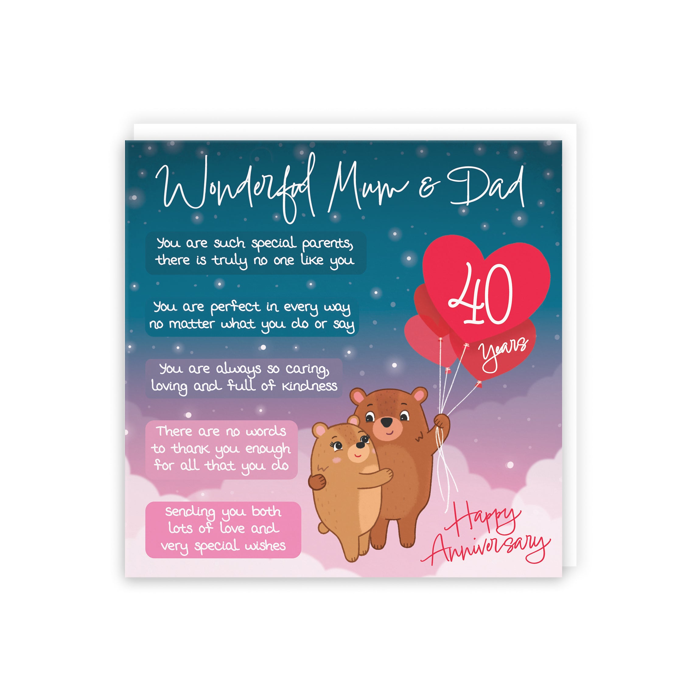 40th Mum And Dad Anniversary Card Starry Night Cute Bears
