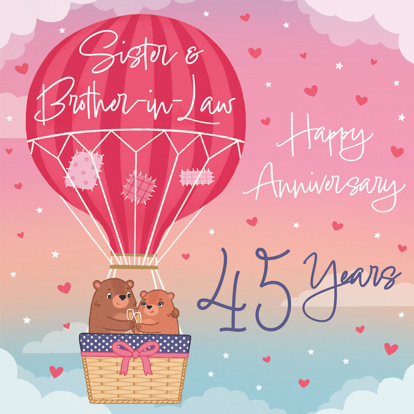 45th Sister And Brother-in-Law Hot Air Balloon Anniversary Card Cute Bears