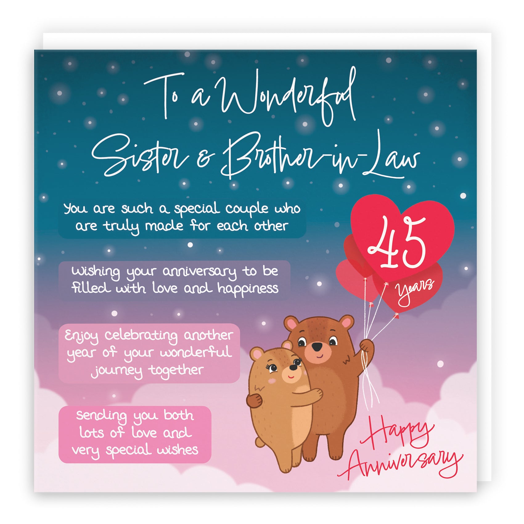 45th Sister And Brother In Law Anniversary Card Starry Night Cute Bears