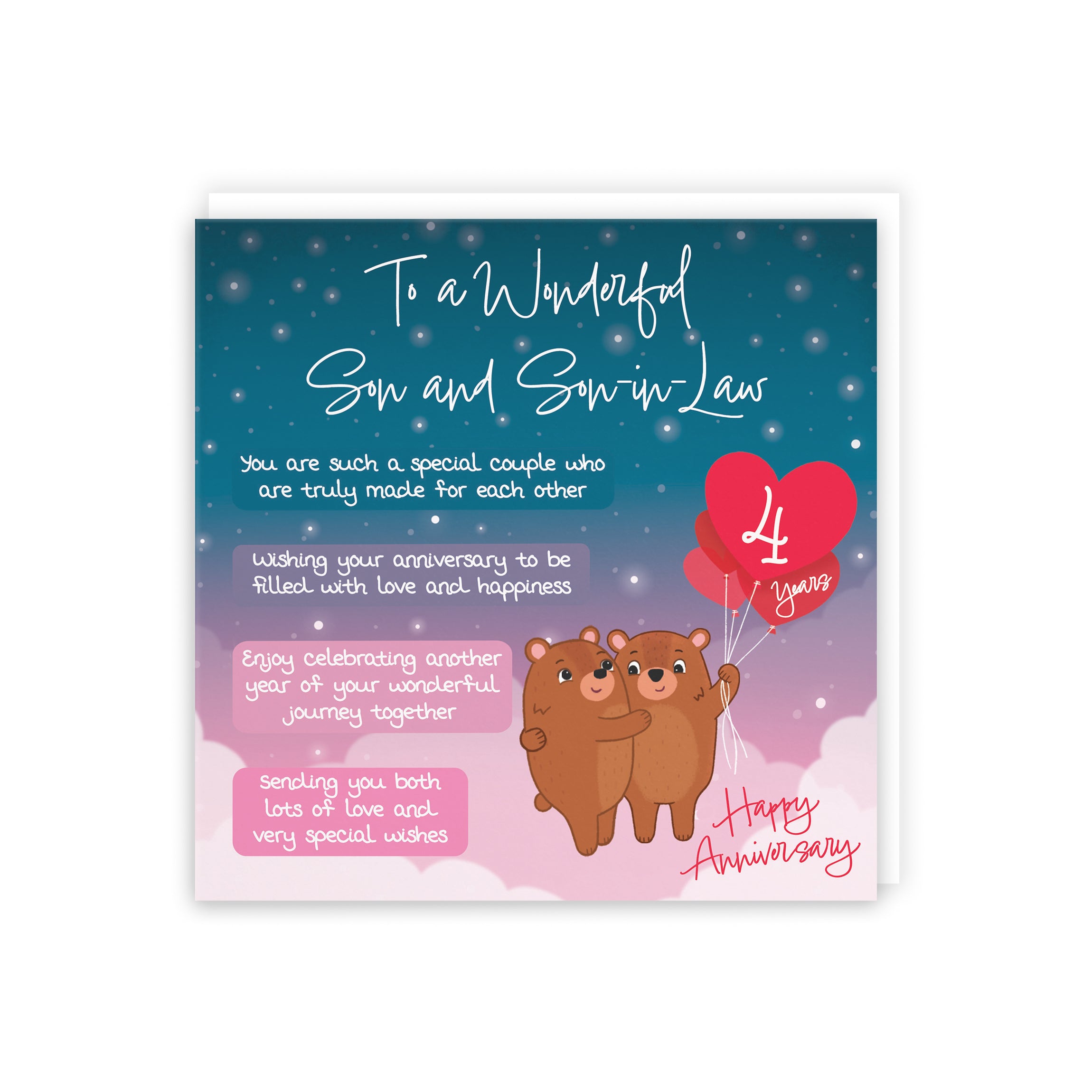 4th Son And Son In Law Anniversary Card Starry Night Cute Bears