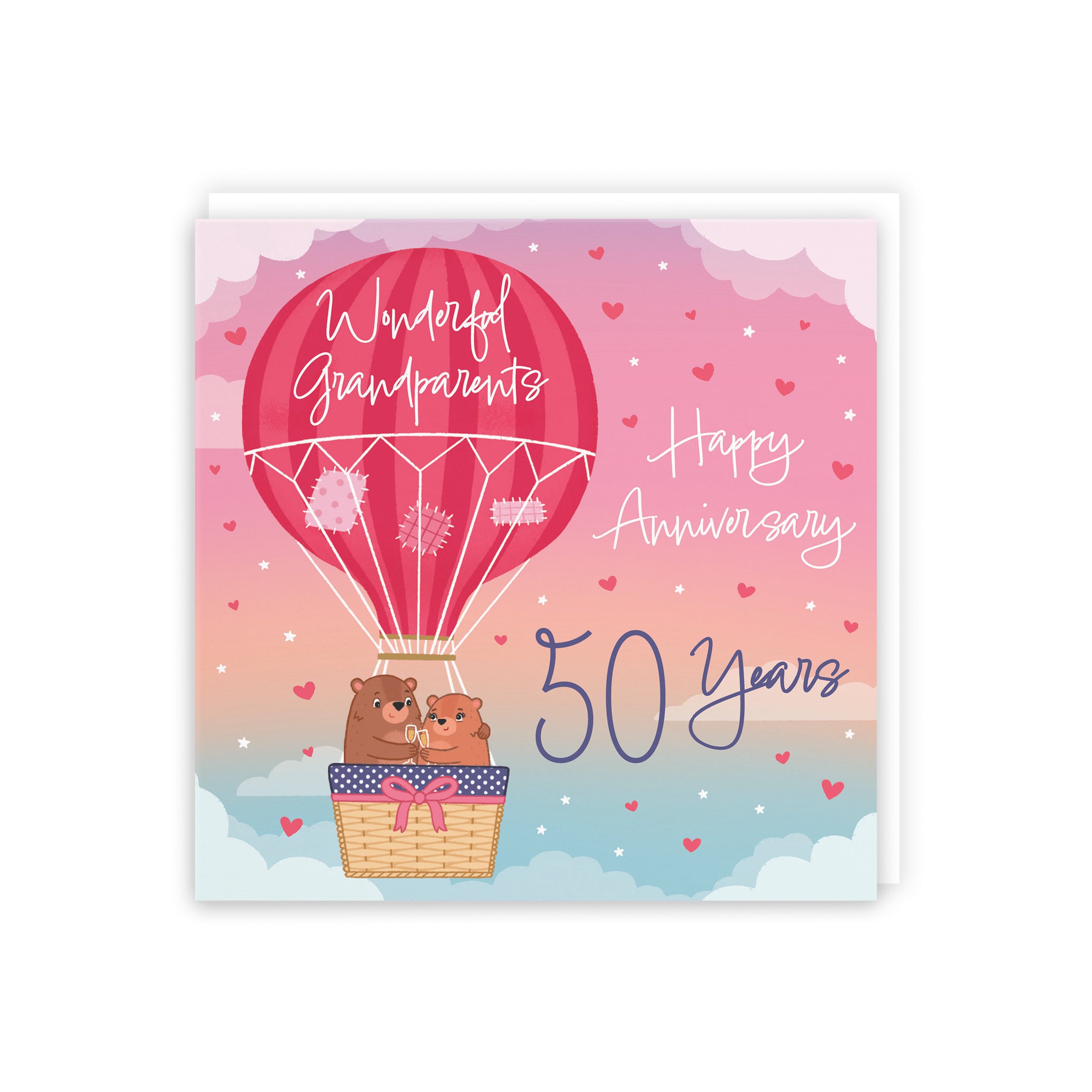 50th Grandparents Hot Air Balloon Anniversary Card Cute Bears