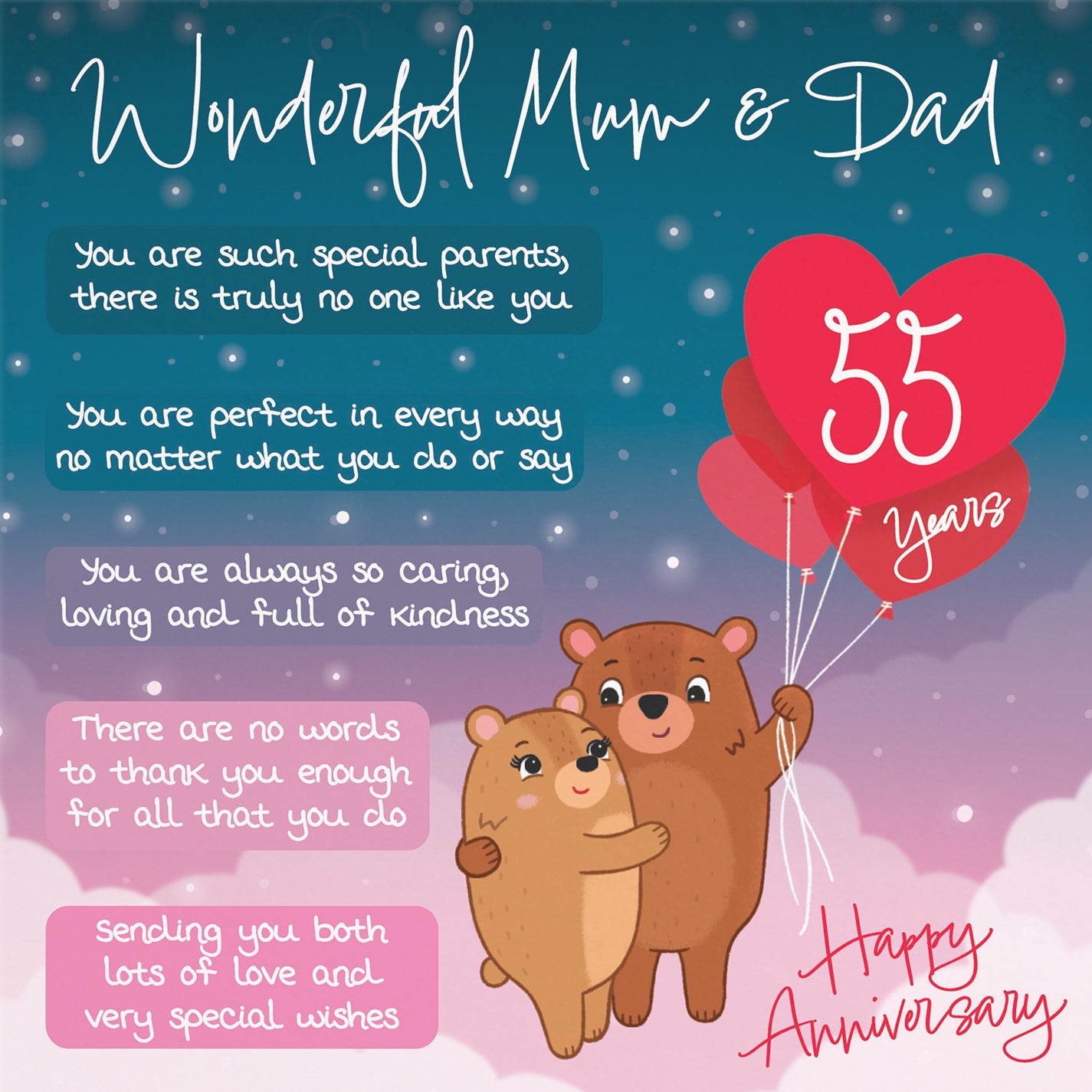 55th Mum And Dad Anniversary Card Starry Night Cute Bears