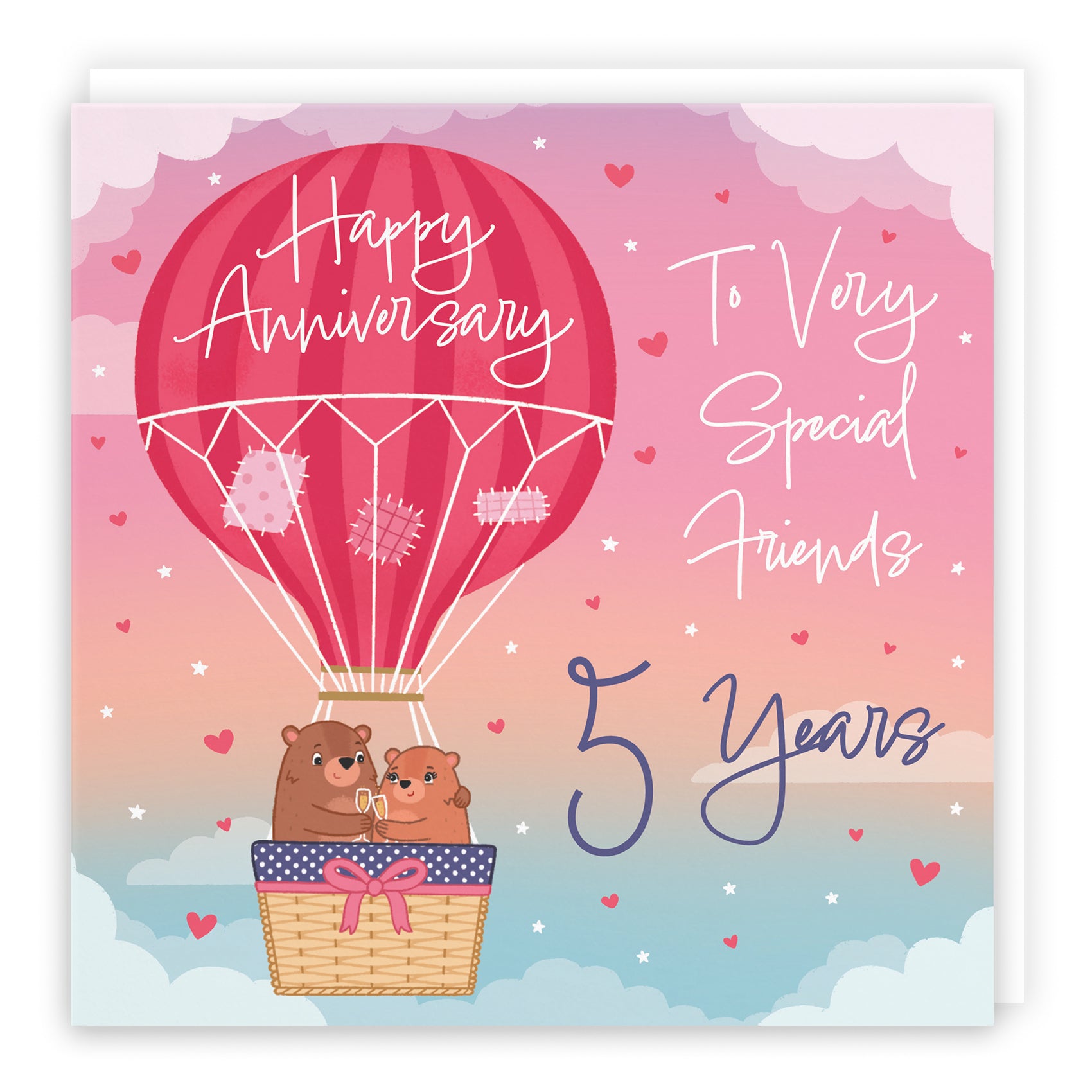 5th Very Special Friends Hot Air Balloon Anniversary Card Cute Bears