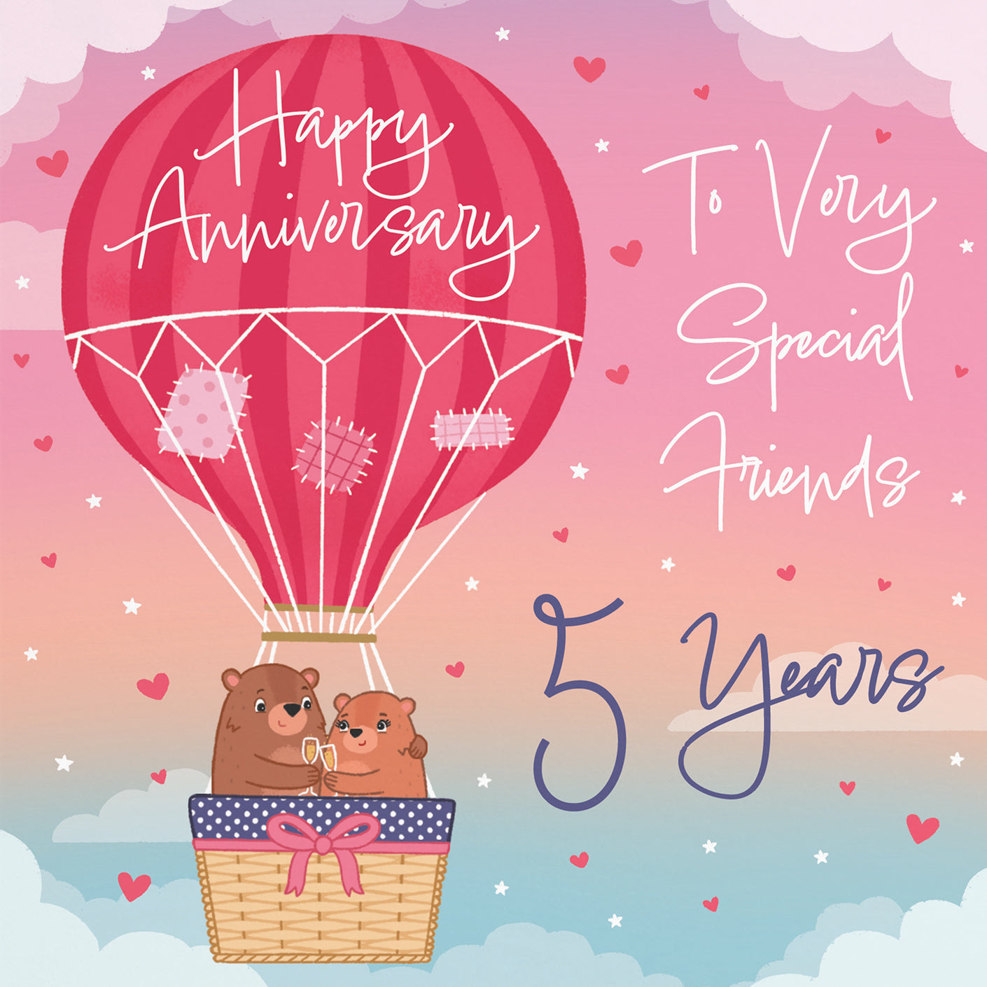 5th Very Special Friends Hot Air Balloon Anniversary Card Cute Bears