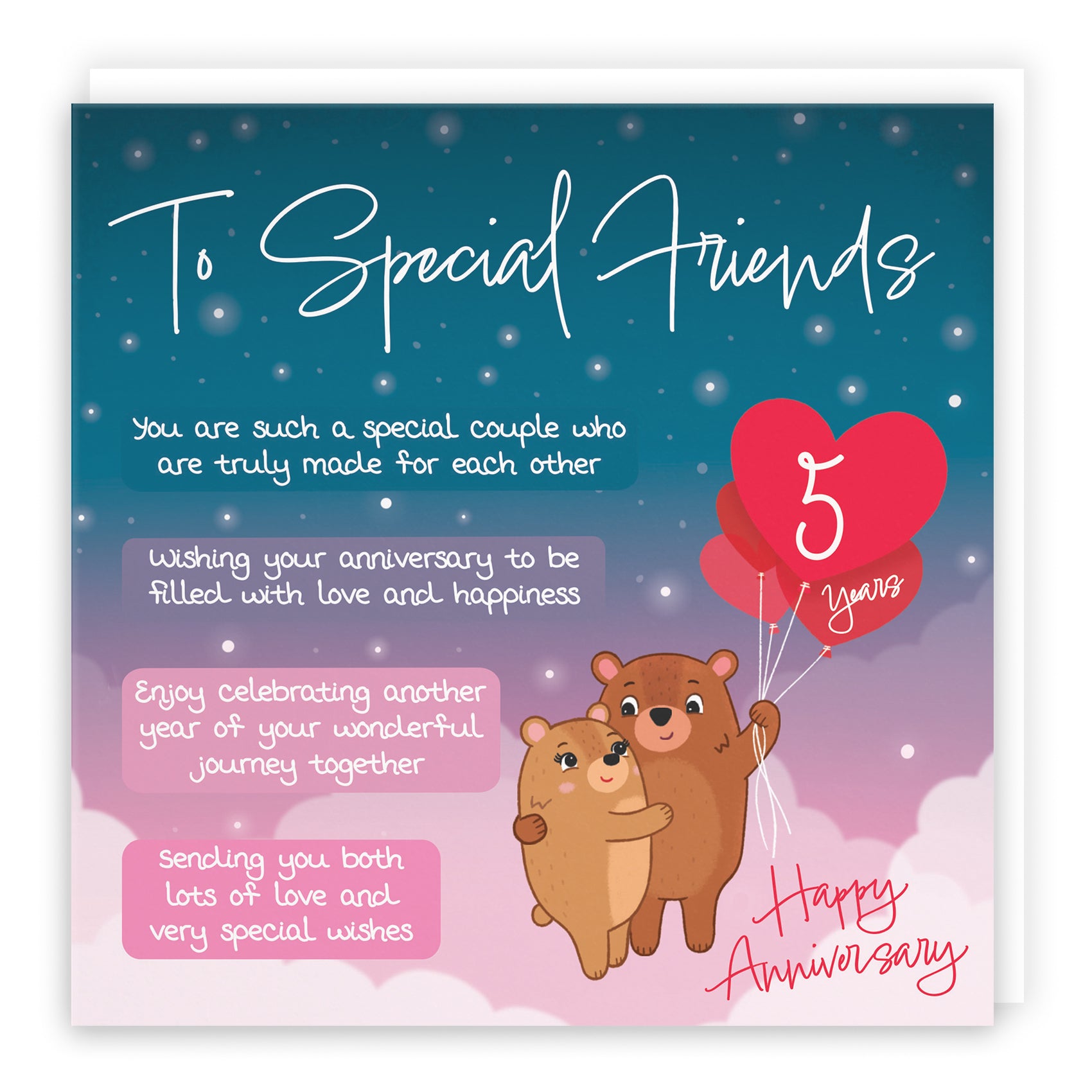 5th Special Friends Anniversary Card Starry Night Cute Bears