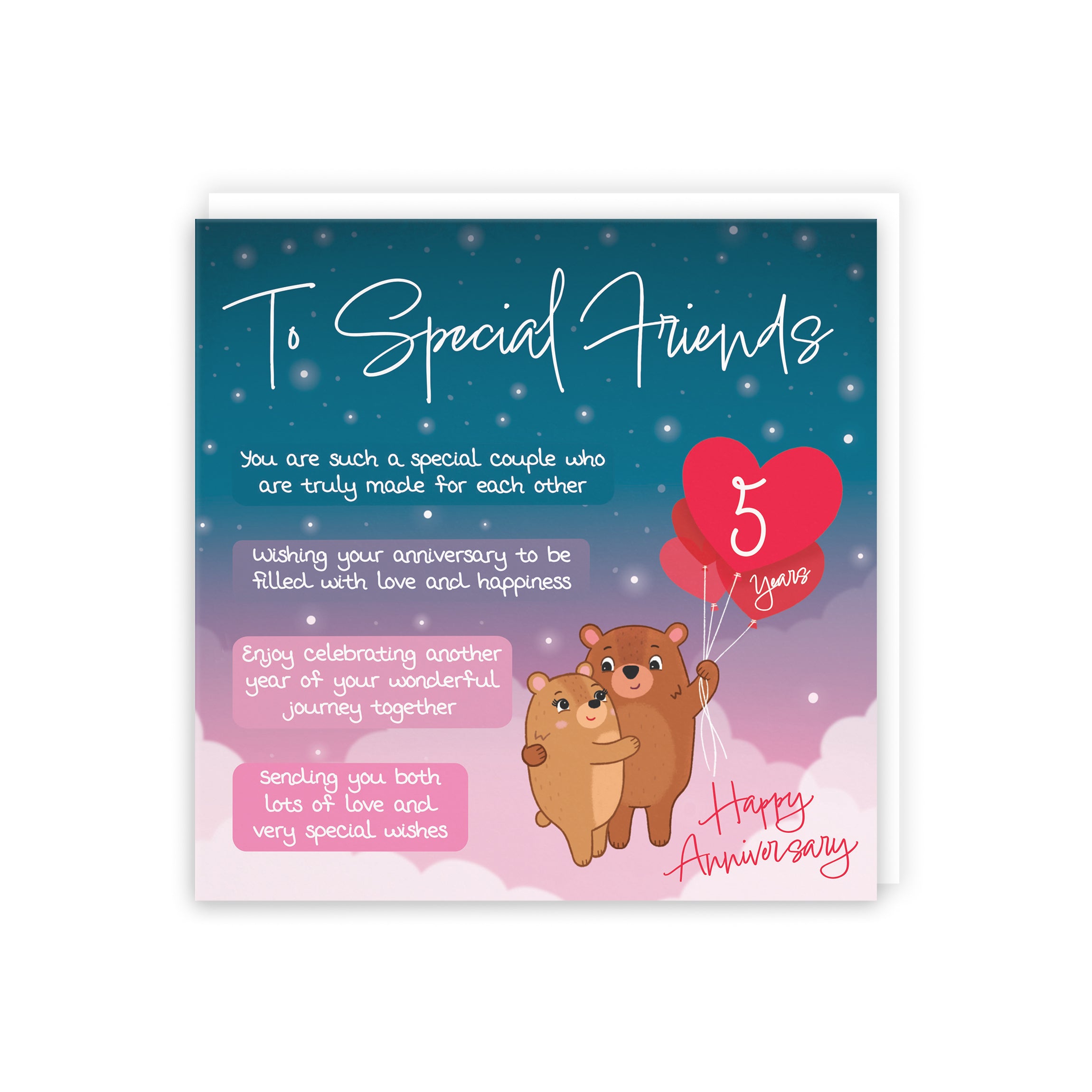 5th Special Friends Anniversary Card Starry Night Cute Bears