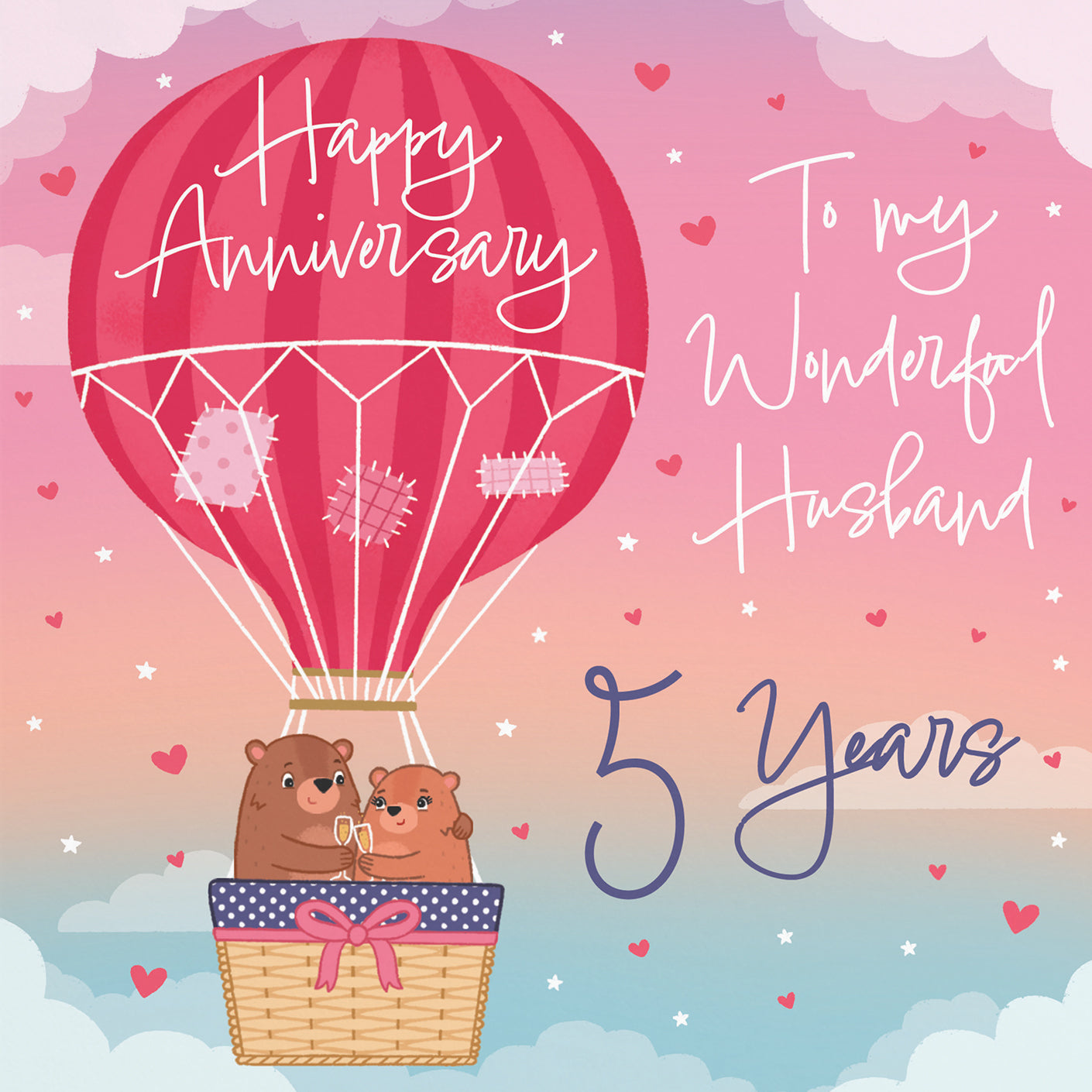 5th Husband Hot Air Balloon Anniversary Card Cute Bears