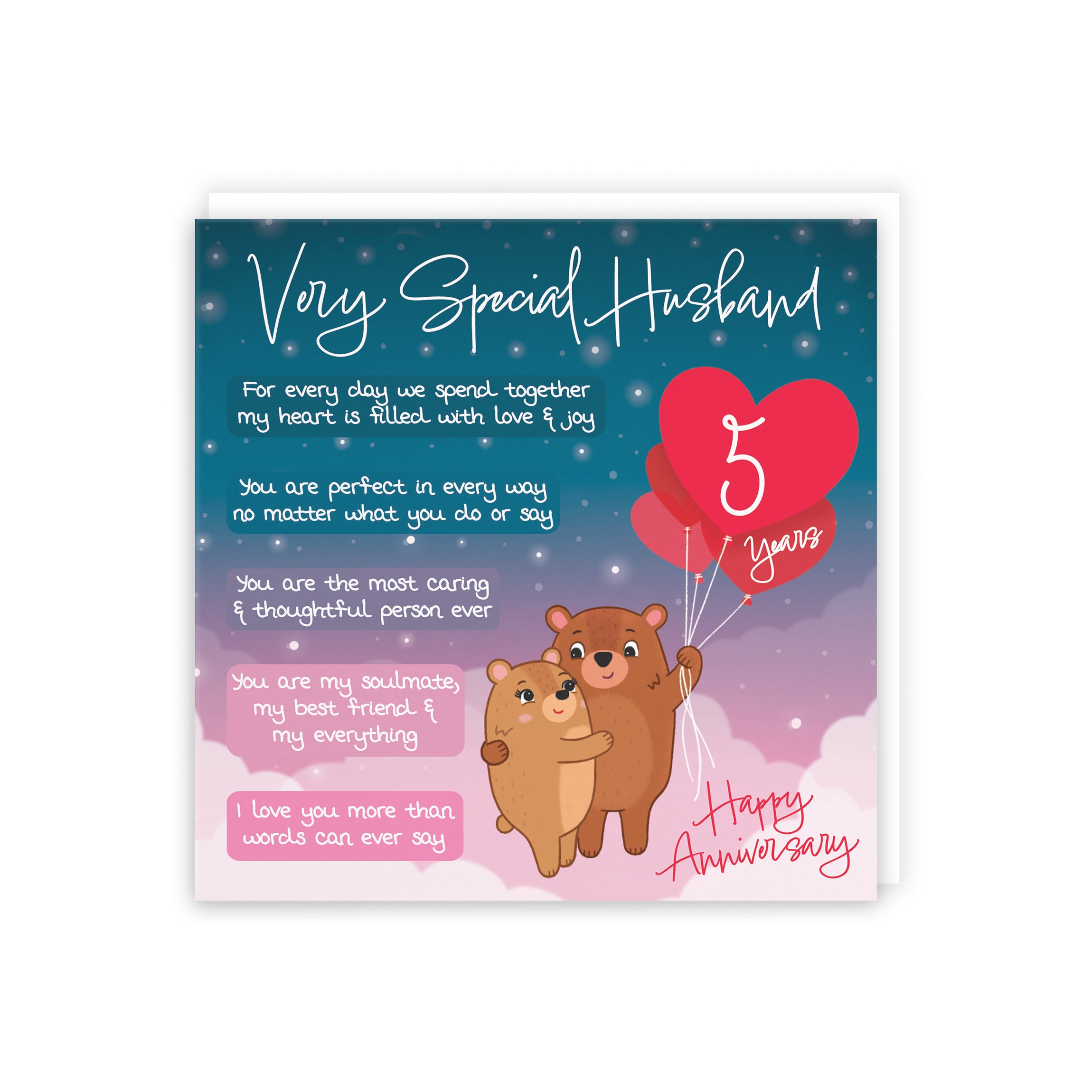5th Husband Anniversary Card Starry Night Cute Bears