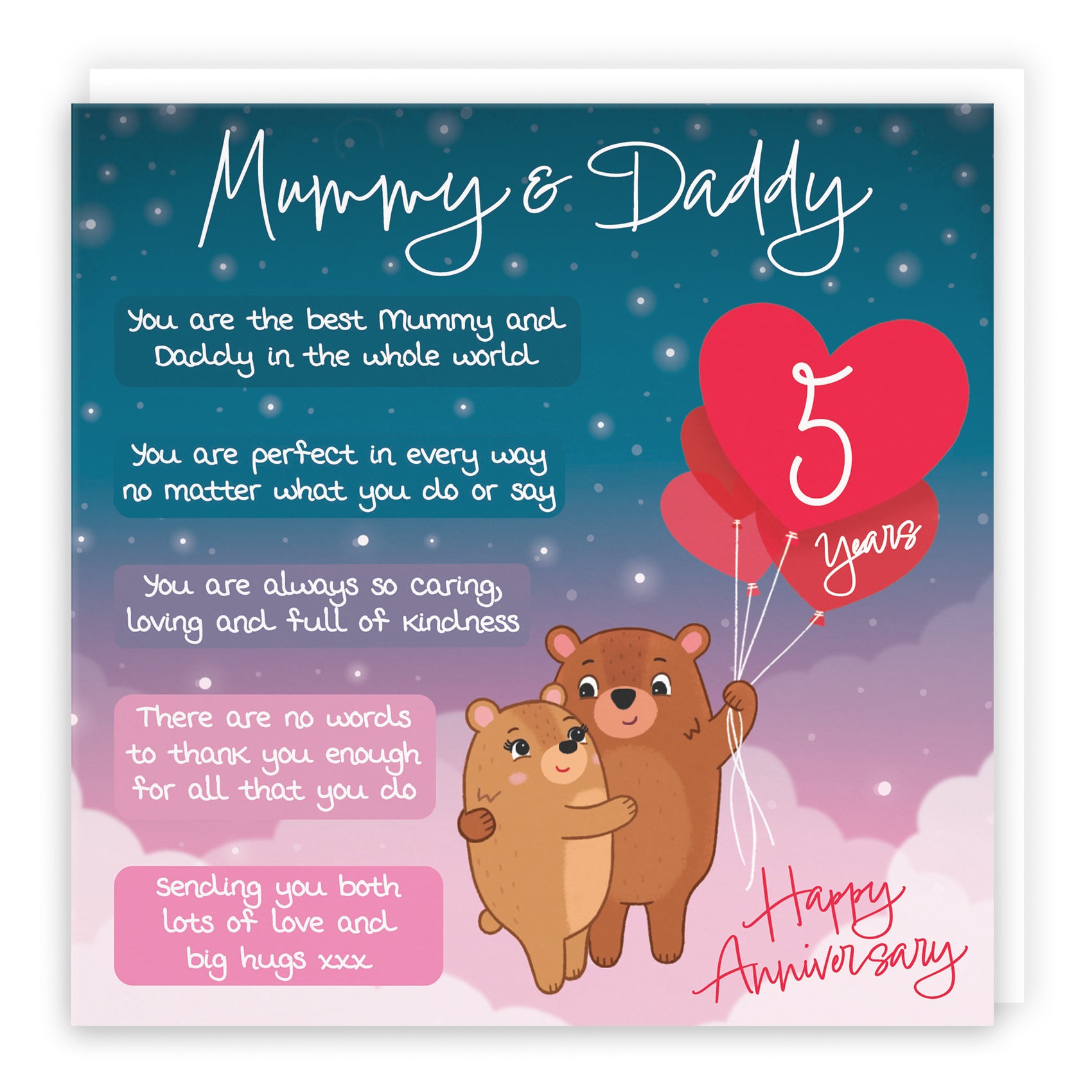 5th Mummy And Daddy Anniversary Card Starry Night Cute Bears