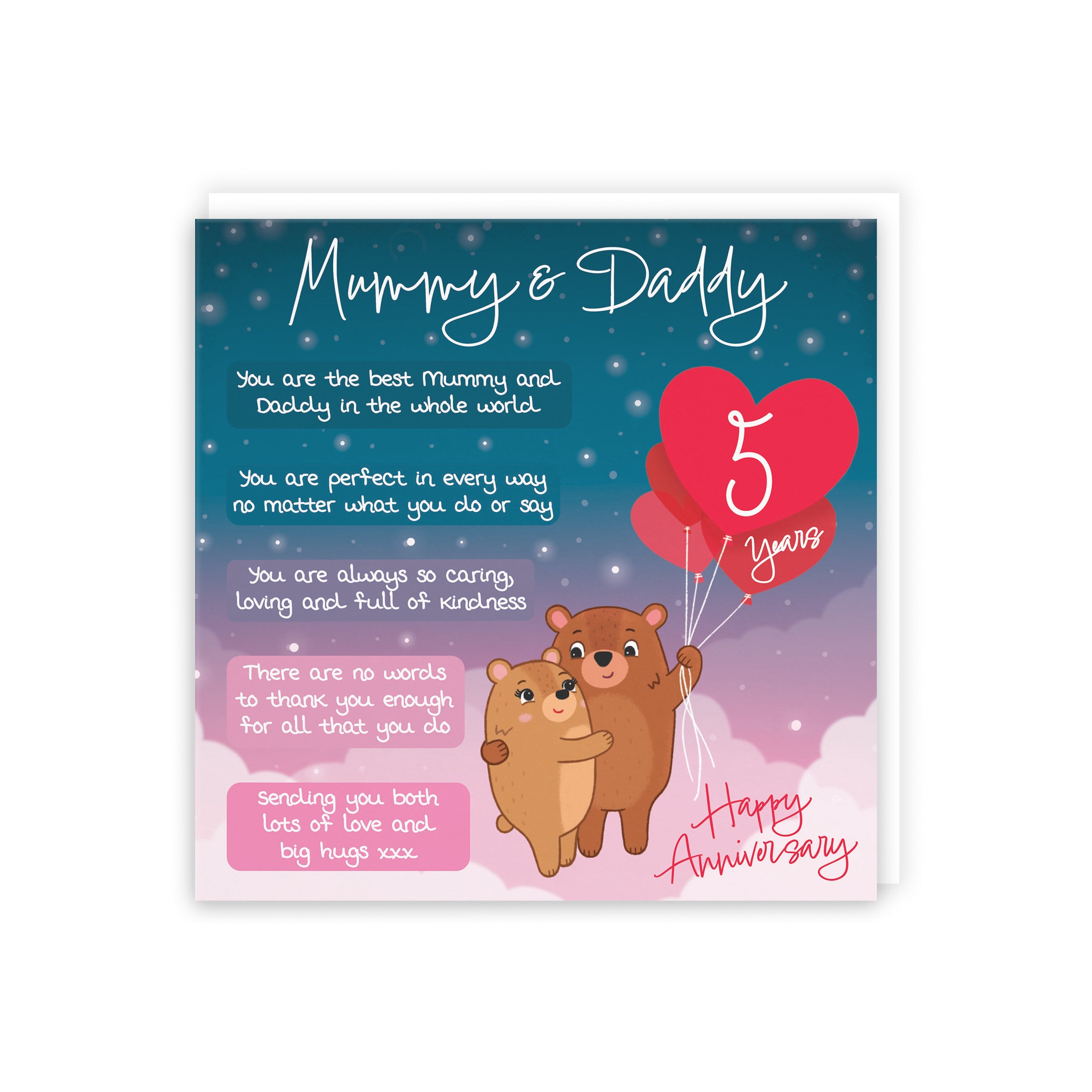 5th Mummy And Daddy Anniversary Card Starry Night Cute Bears