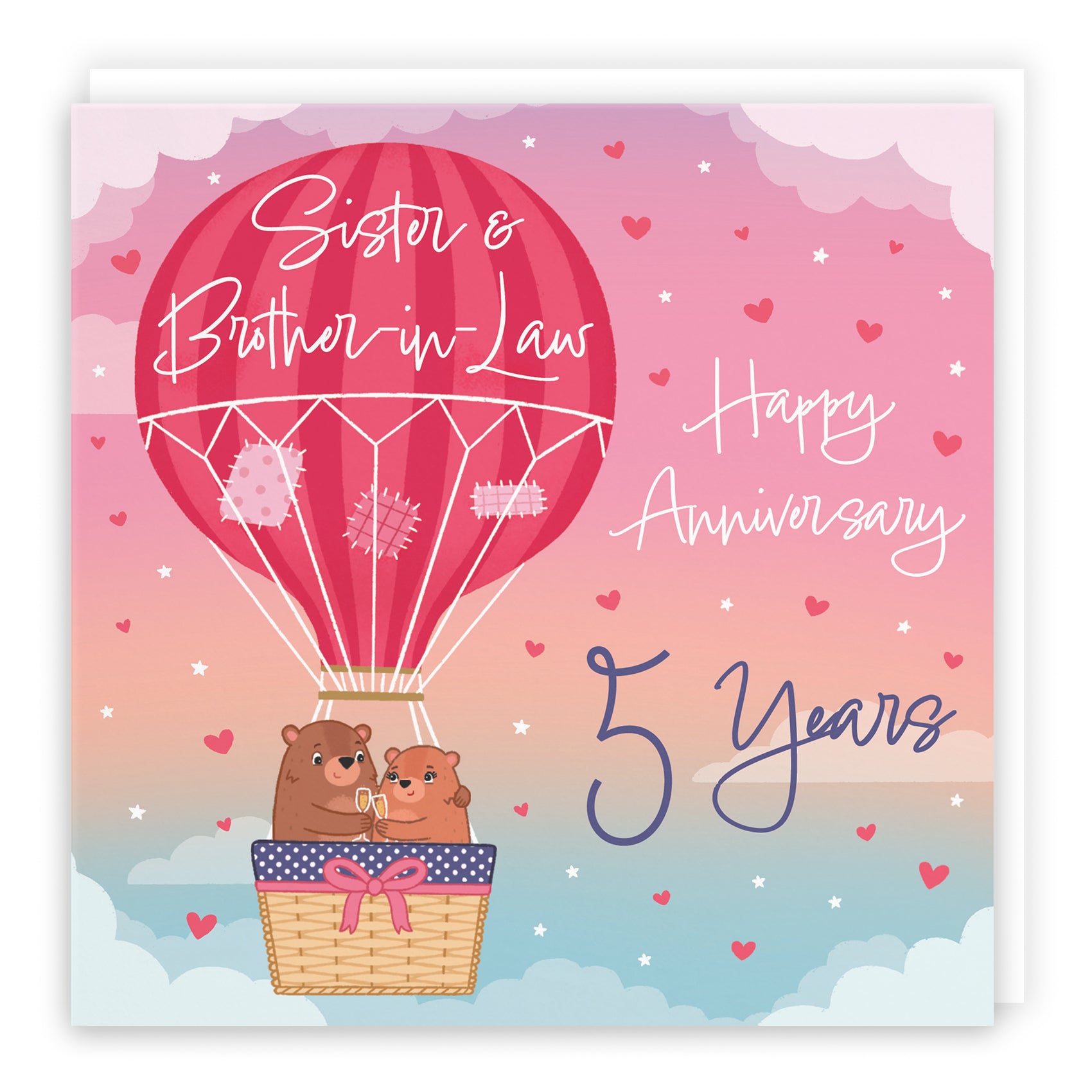 5th Sister And Brother-in-Law Hot Air Balloon Anniversary Card Cute Bears