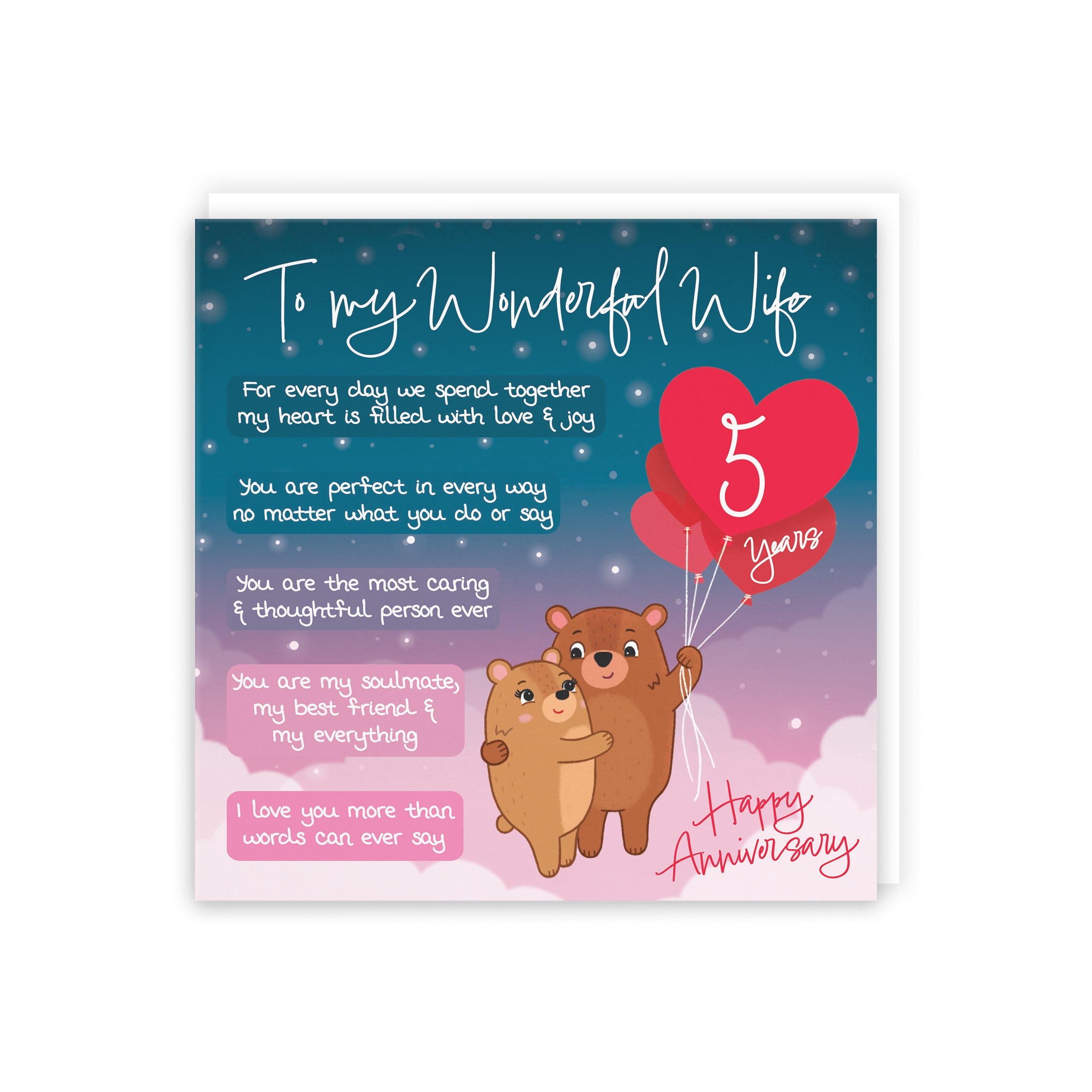 5th Wife Anniversary Card Starry Night Cute Bears