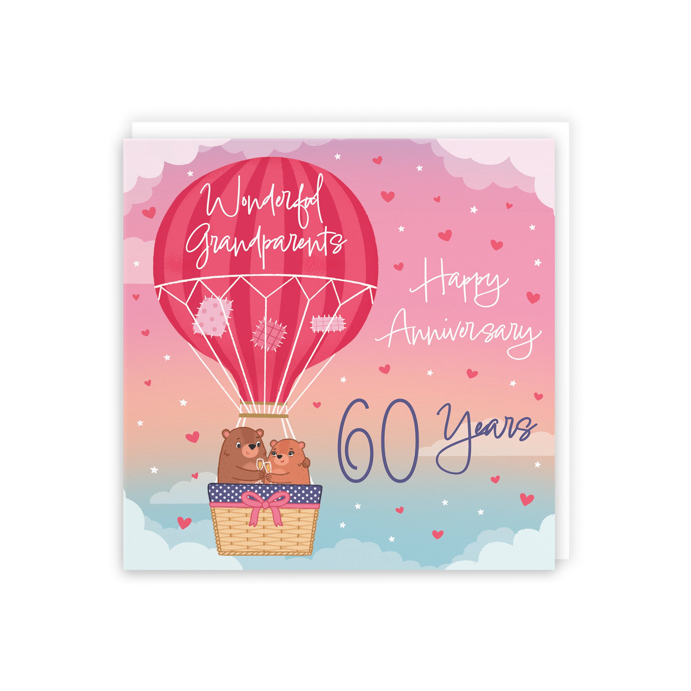 60th Grandparents Hot Air Balloon Anniversary Card Cute Bears