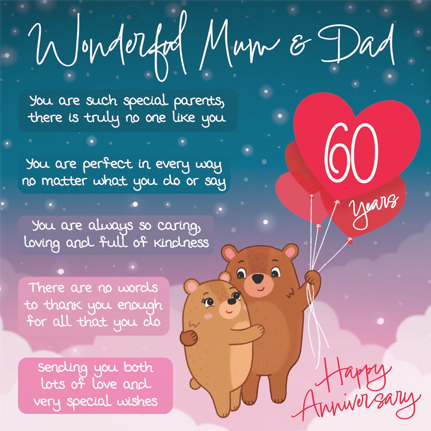 60th Mum And Dad Anniversary Card Starry Night Cute Bears
