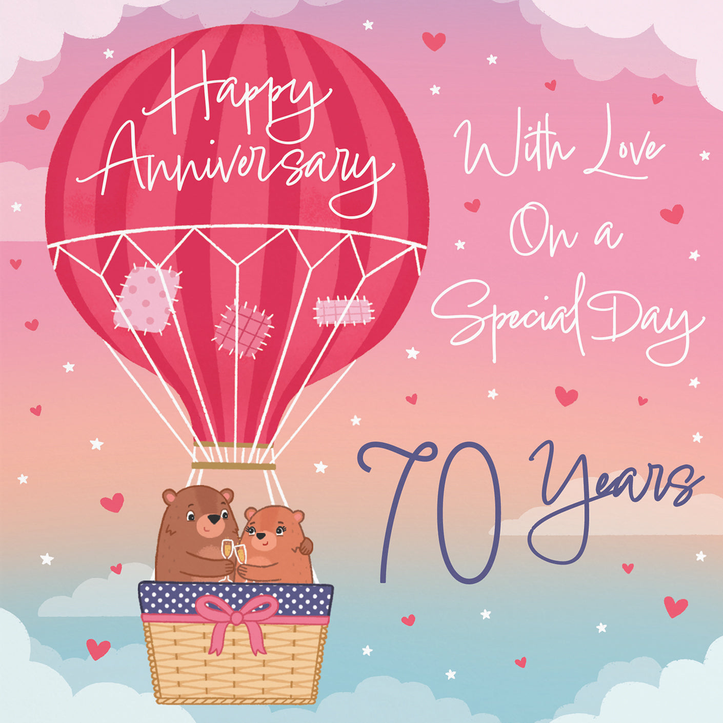 70th Hot Air Balloon Anniversary Card Cute Bears