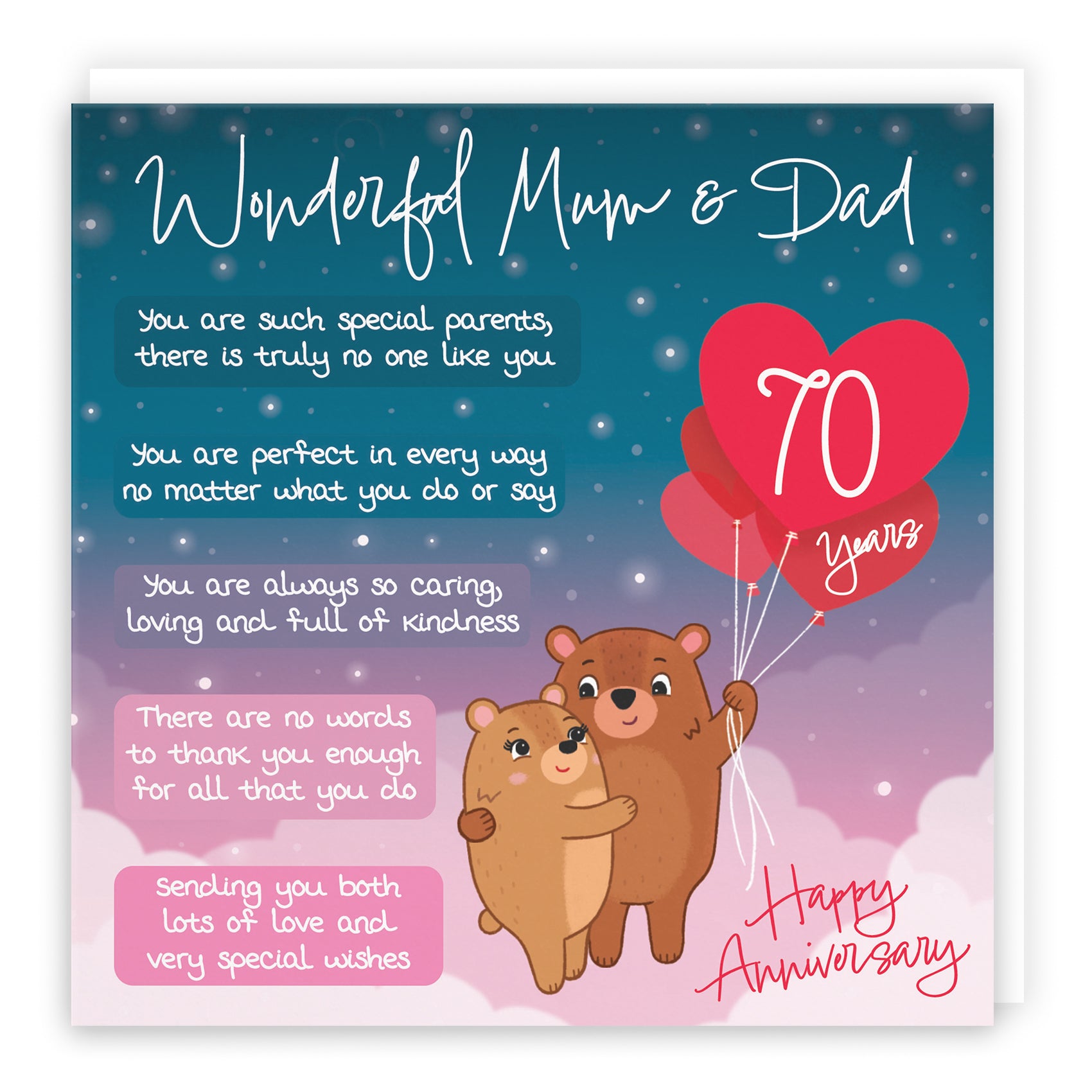 70th Mum And Dad Anniversary Card Starry Night Cute Bears