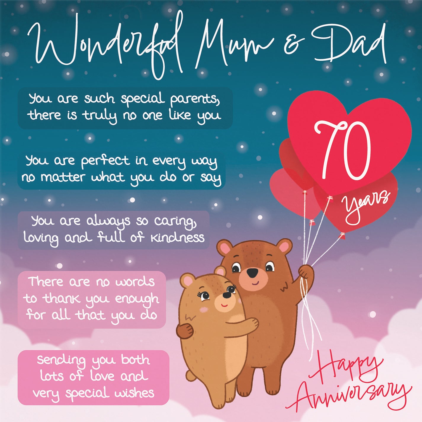 70th Mum And Dad Anniversary Card Starry Night Cute Bears