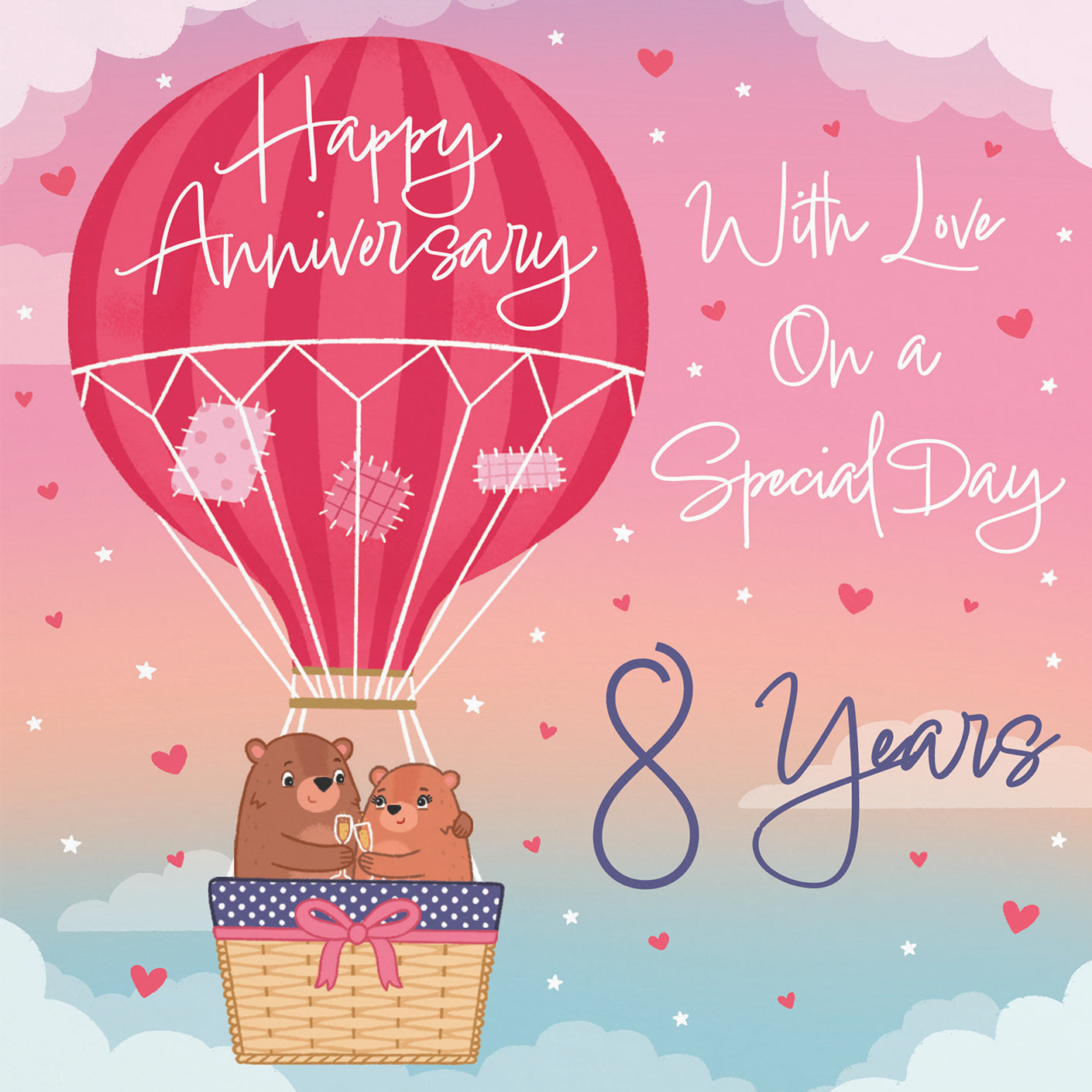 8th Hot Air Balloon Anniversary Card Cute Bears