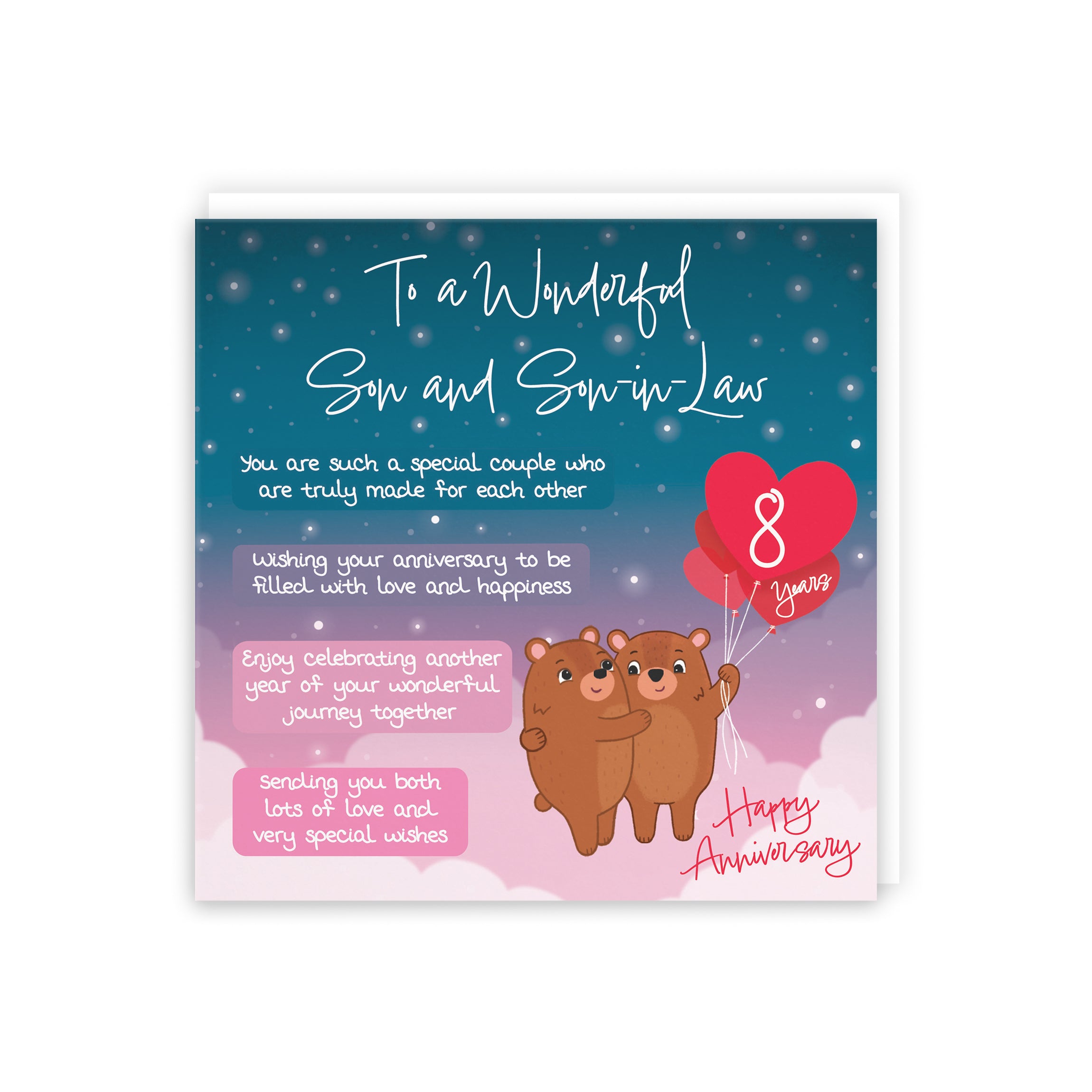 8th Son And Son In Law Anniversary Card Starry Night Cute Bears
