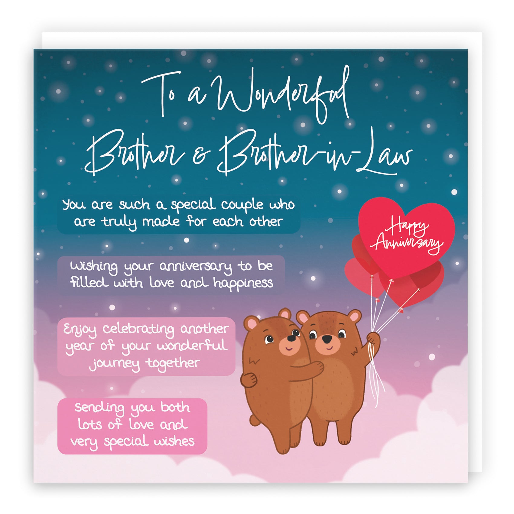 Brother And Brother In Law Poem Anniversary Card Starry Night Cute Bears