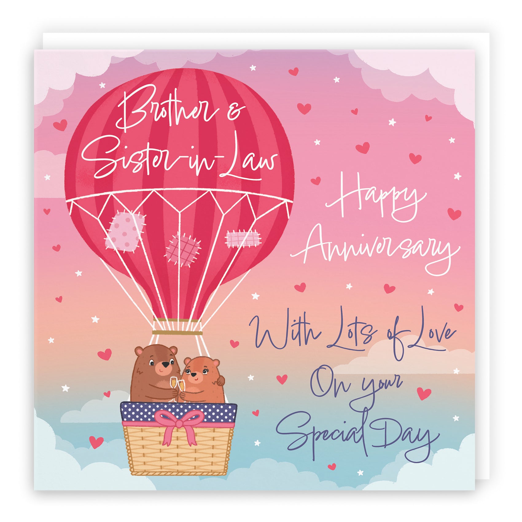 Brother And Sister-in-Law Hot Air Balloon Anniversary Card Cute Bears