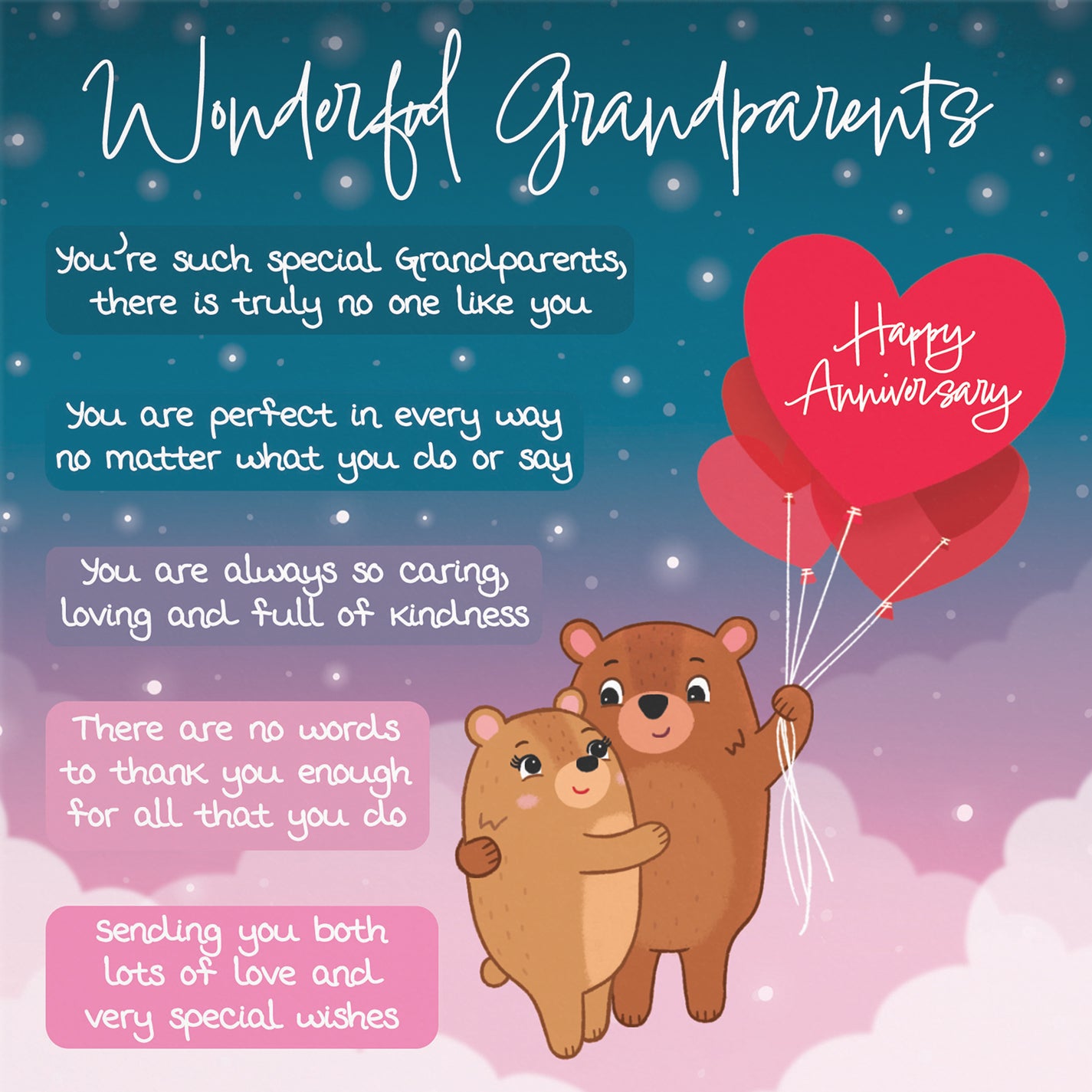 Grandparents Anniversary Card Starry Night Cute Bears