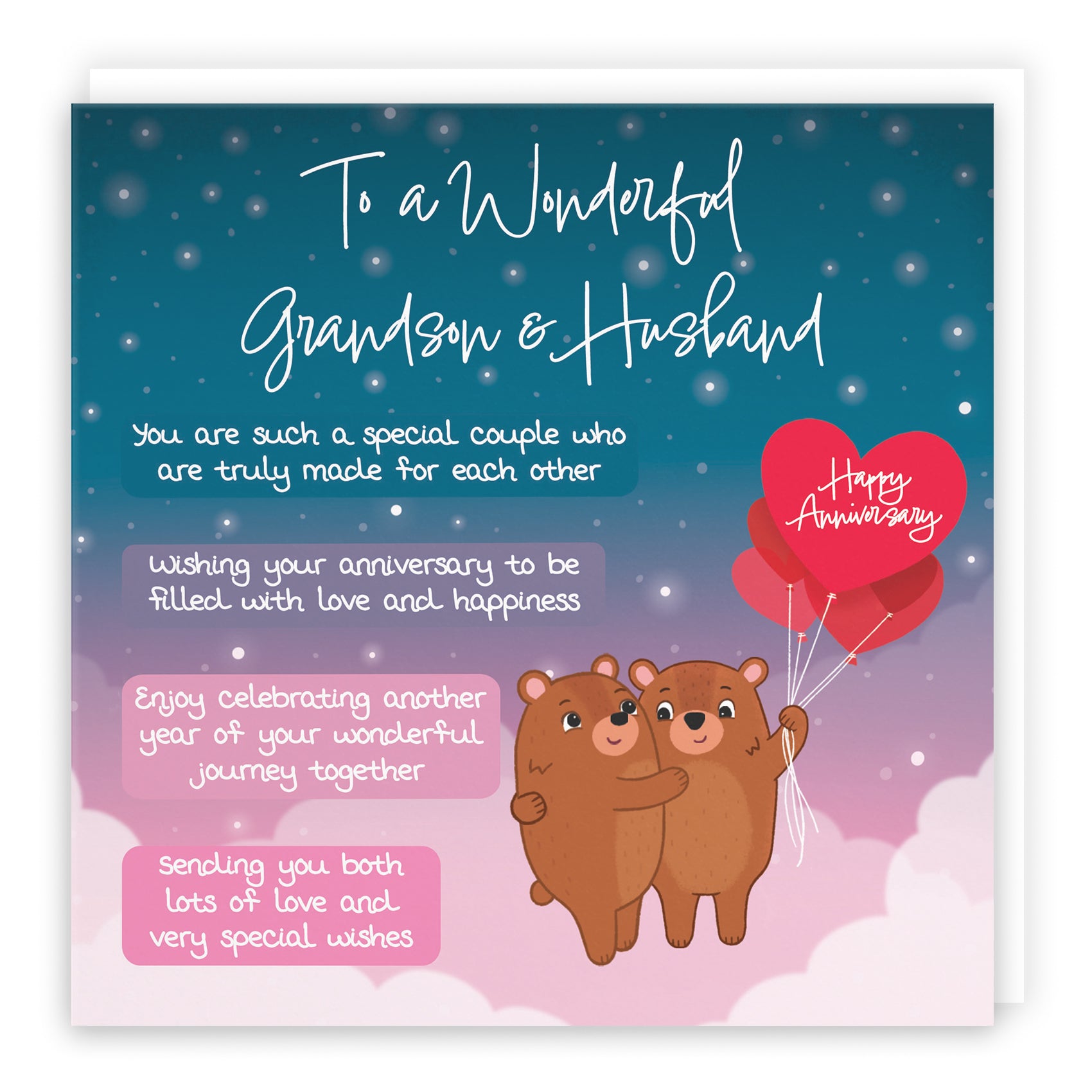 Grandson And Husband Poem Anniversary Card Starry Night Cute Bears