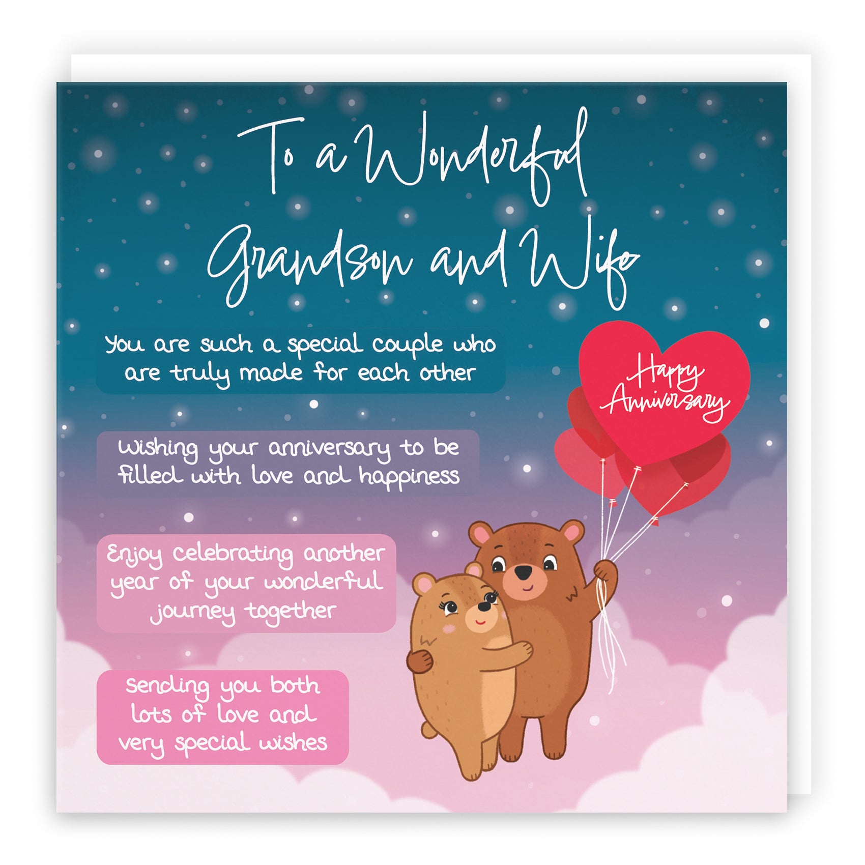 Grandson And Wife Poem Anniversary Card Starry Night Cute Bears