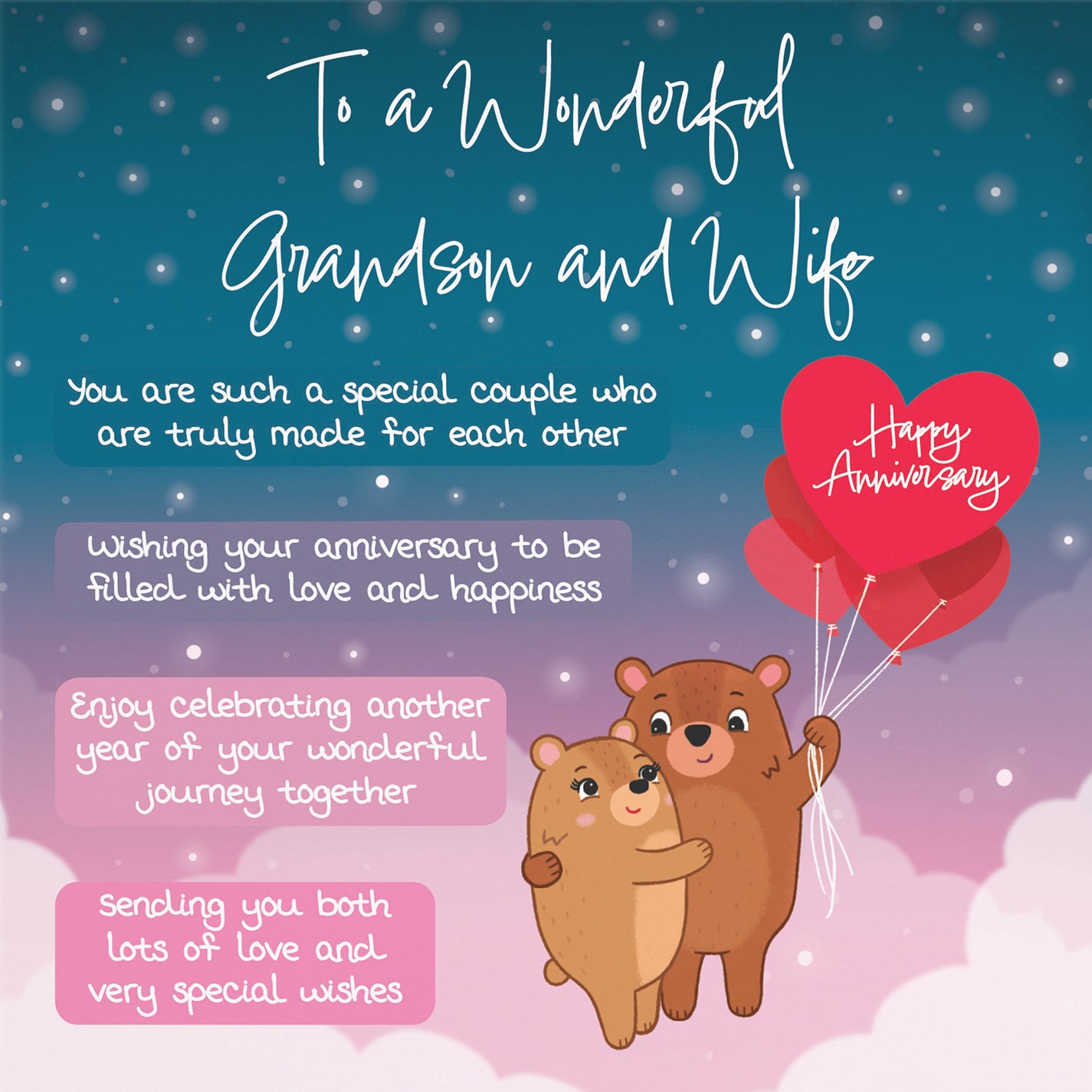Grandson And Wife Poem Anniversary Card Starry Night Cute Bears