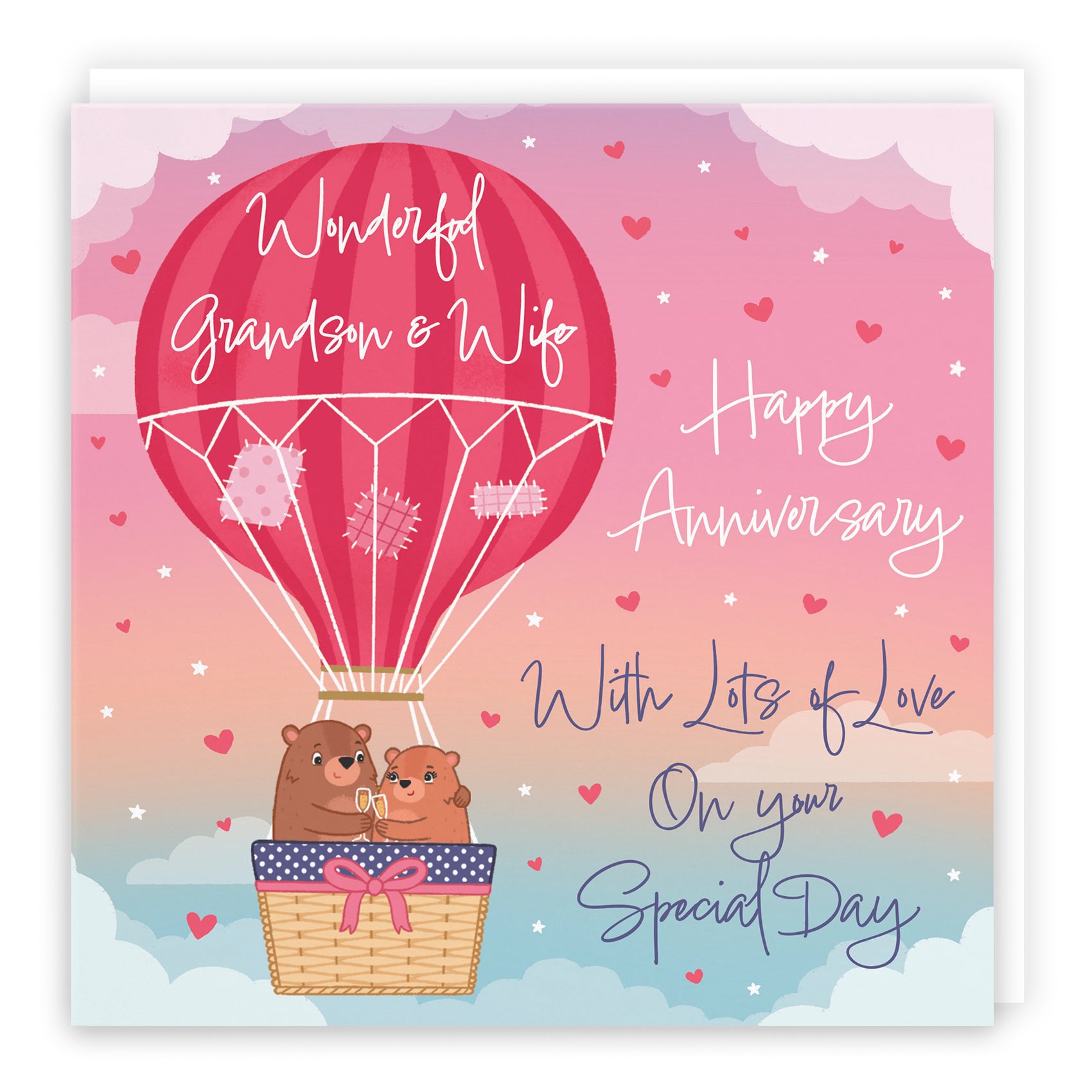 Grandson And Wife Hot Air Balloon Anniversary Card Cute Bears