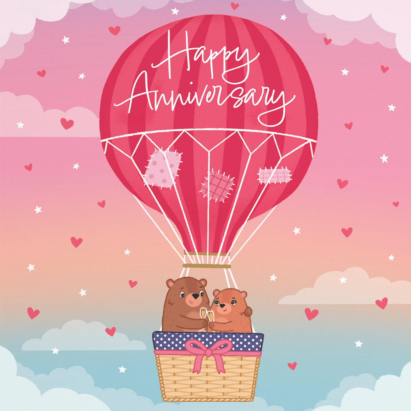 Hot Air Balloon Anniversary Card Cute Bears