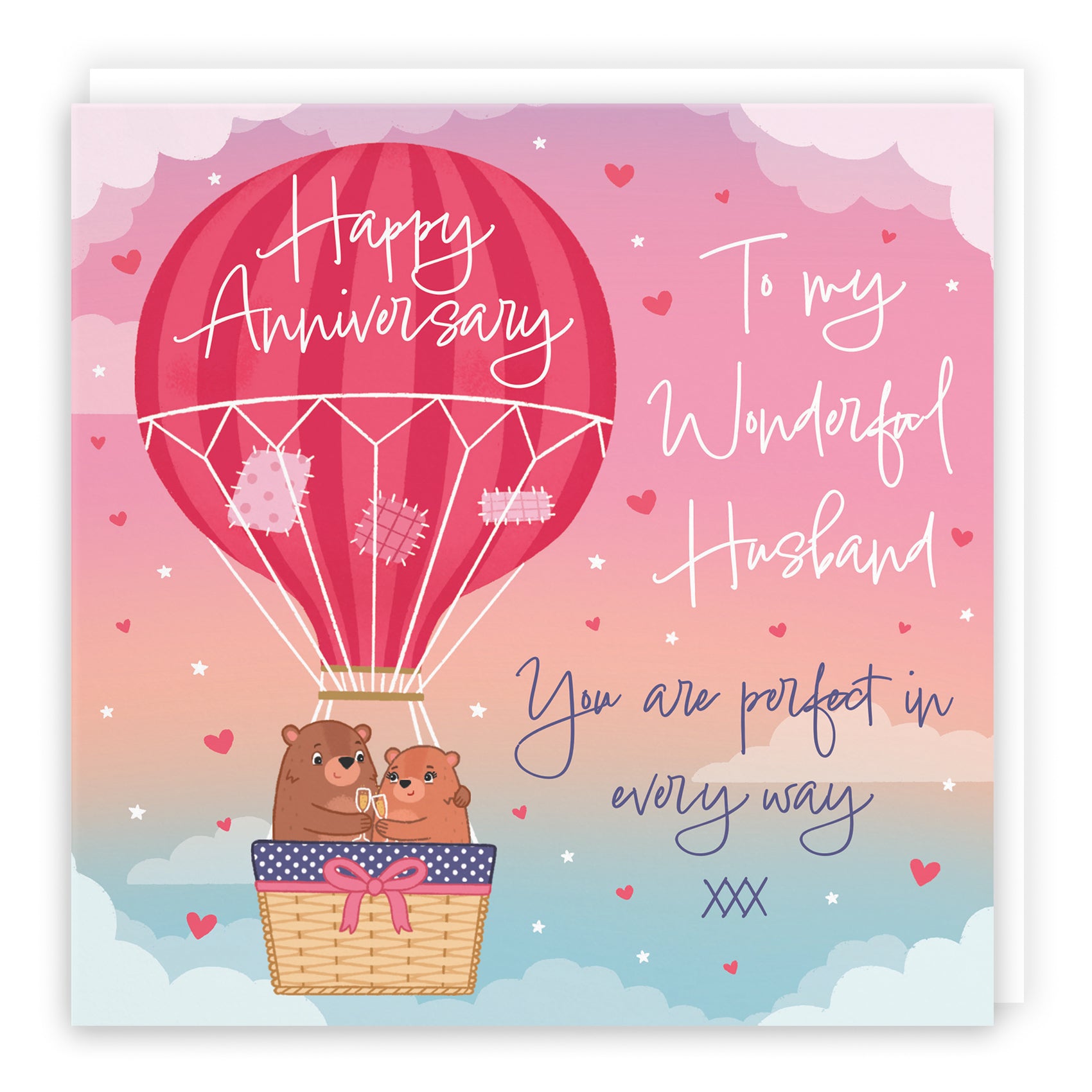 Husband Hot Air Balloon Anniversary Card Cute Bears