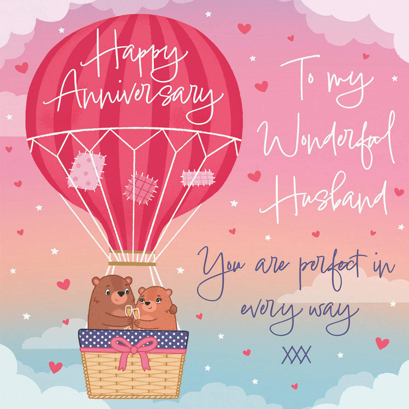 Husband Hot Air Balloon Anniversary Card Cute Bears