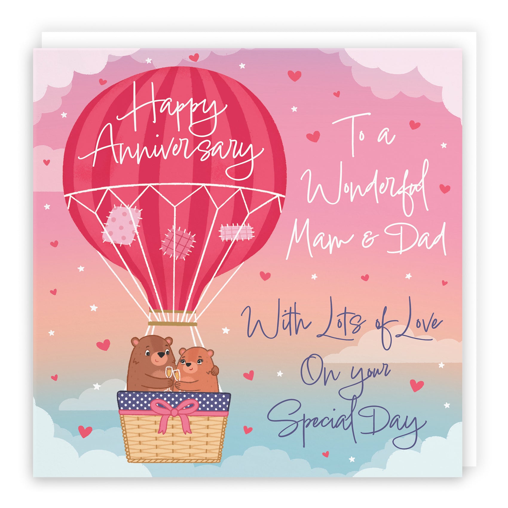 Mam And Dad Hot Air Balloon Anniversary Card Cute Bears