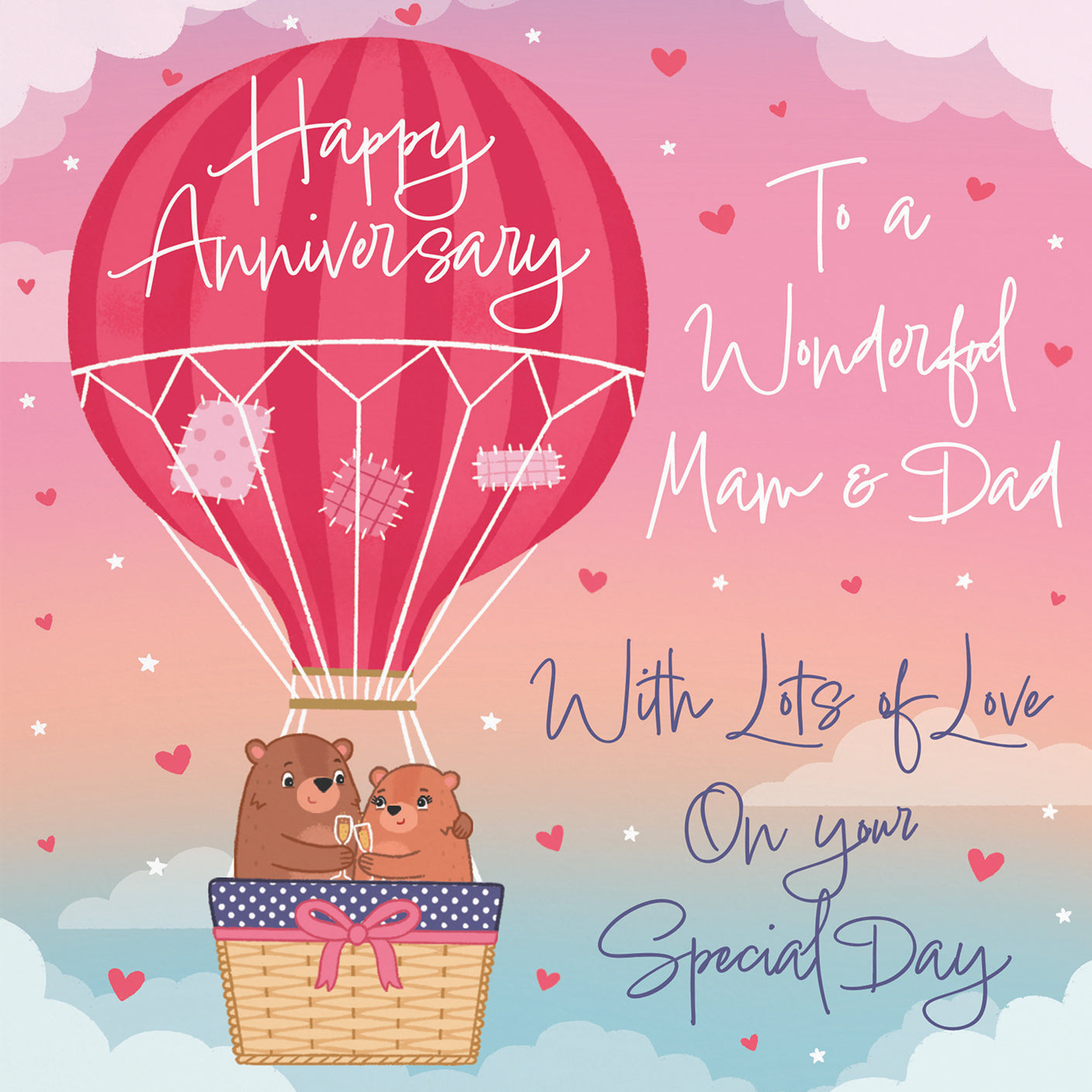 Mam And Dad Hot Air Balloon Anniversary Card Cute Bears
