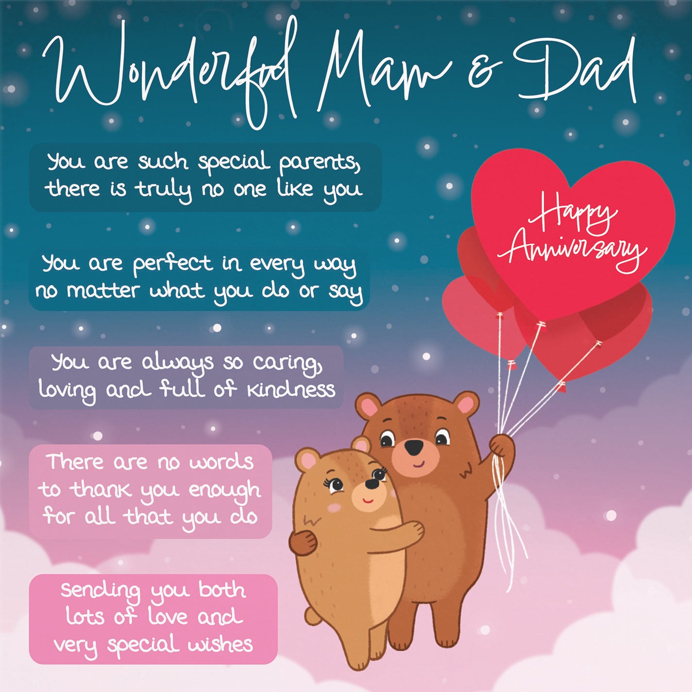 Mam And Dad Poem Anniversary Card Starry Night Cute Bears