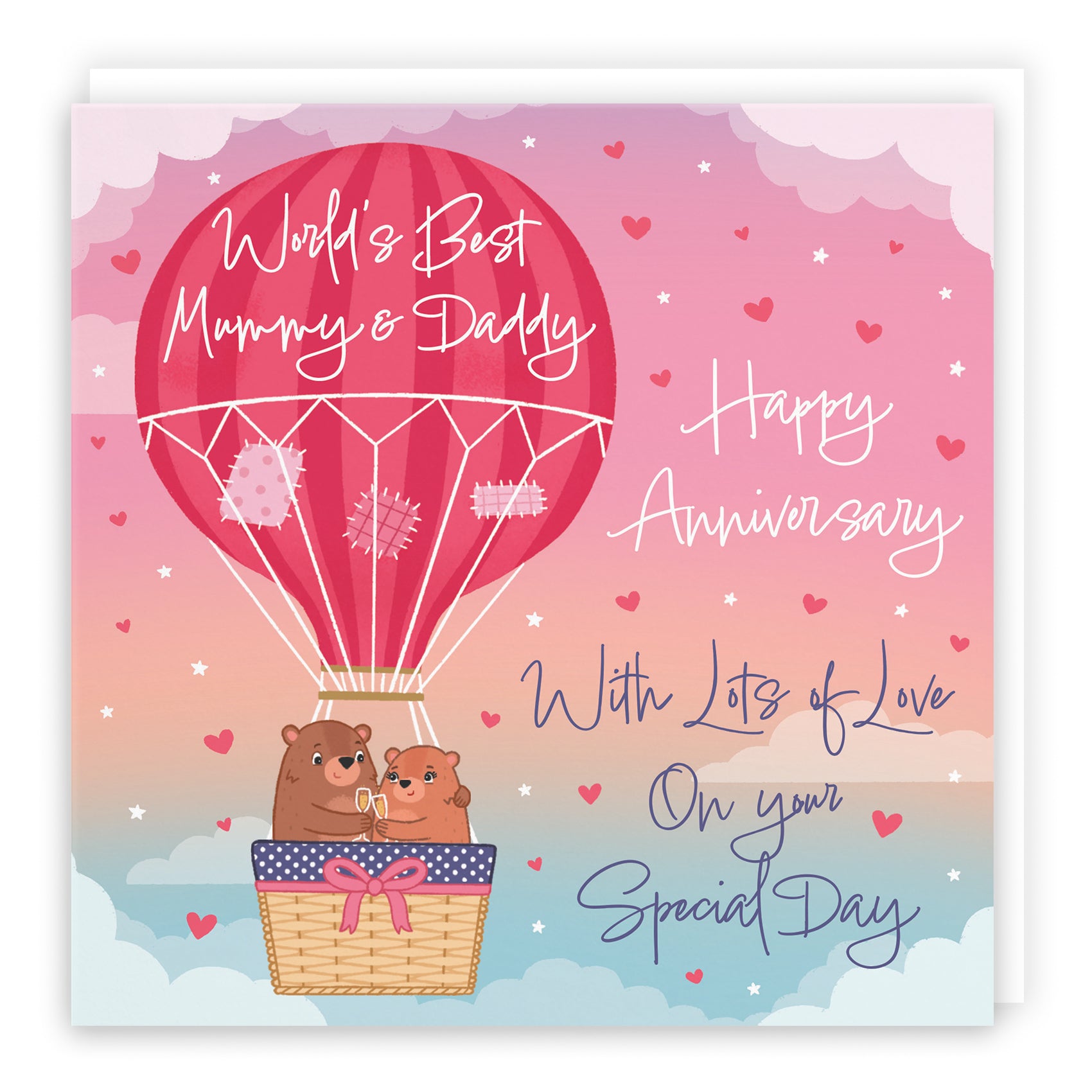 Mummy And Daddy Hot Air Balloon Anniversary Card Cute Bears