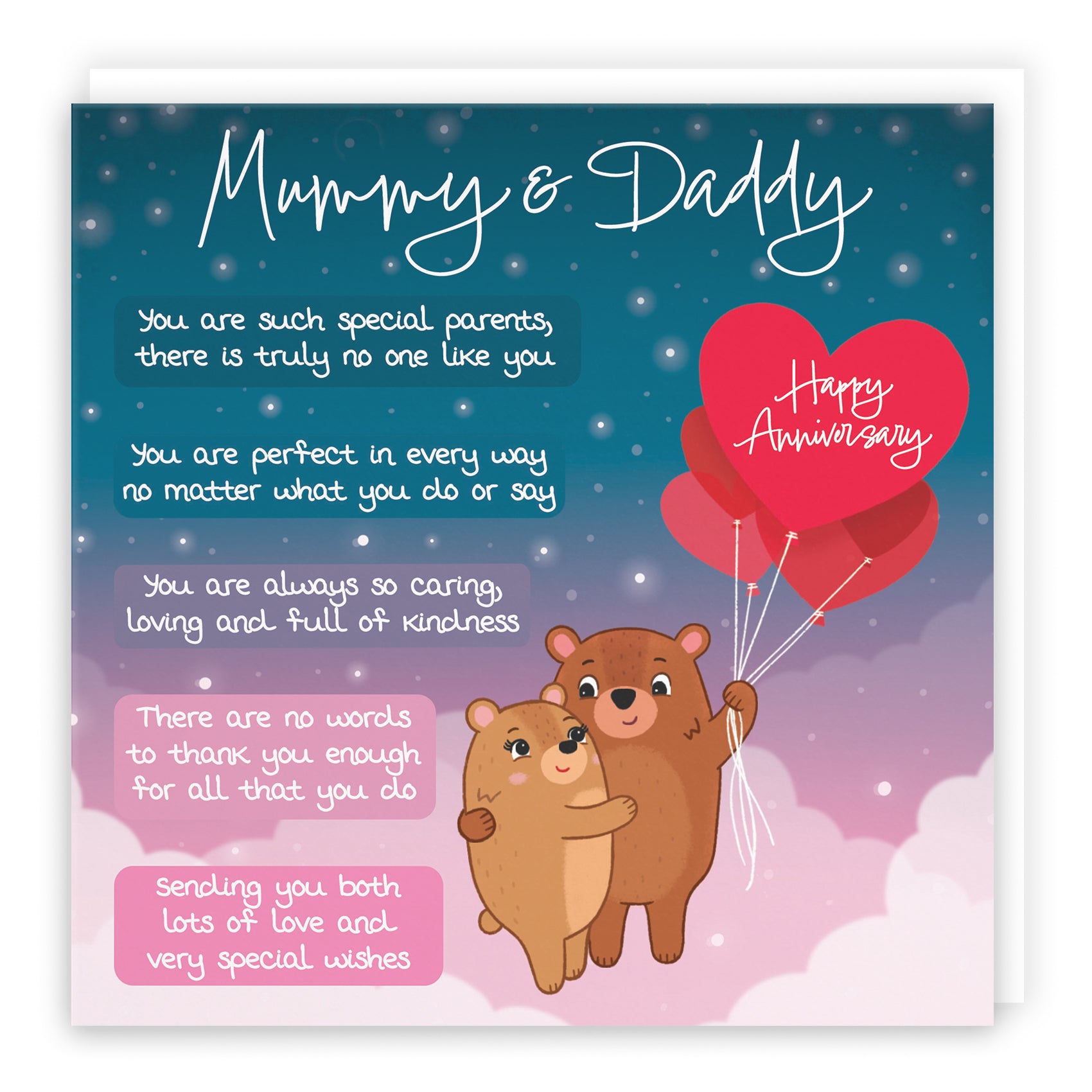 Mummy And Daddy Poem Anniversary Card Starry Night Cute Bears