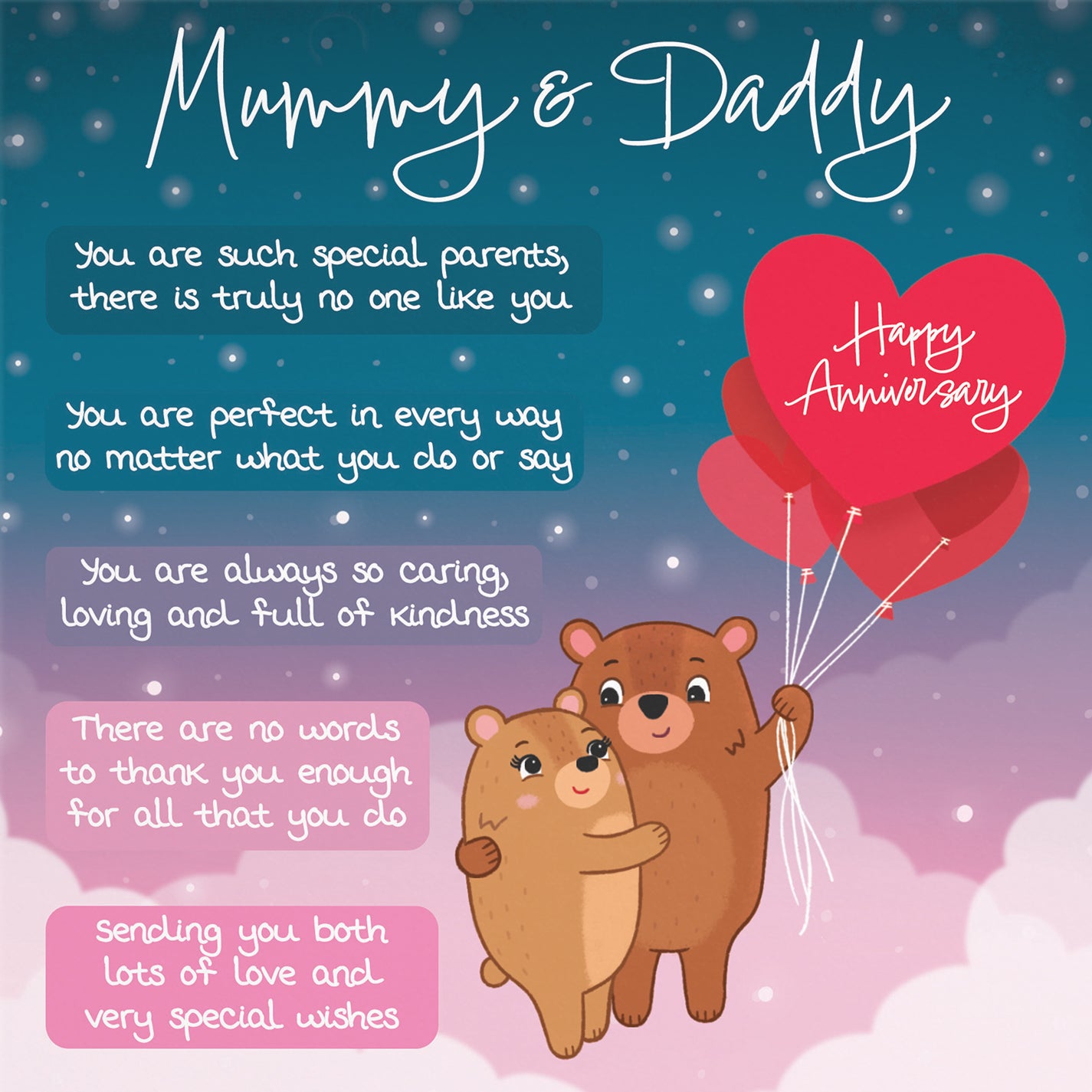 Mummy And Daddy Poem Anniversary Card Starry Night Cute Bears