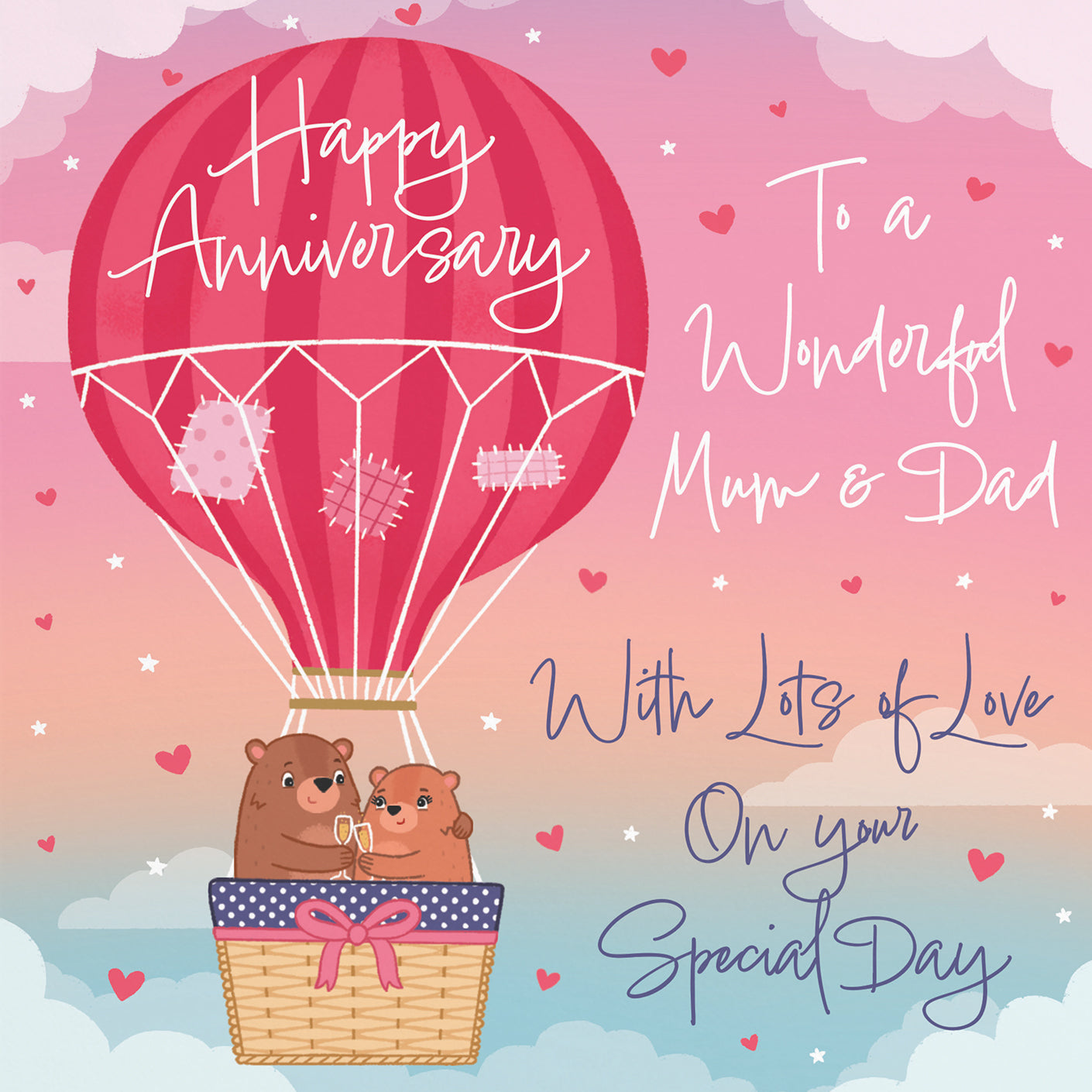 Mum And Dad Hot Air Balloon Anniversary Card Cute Bears