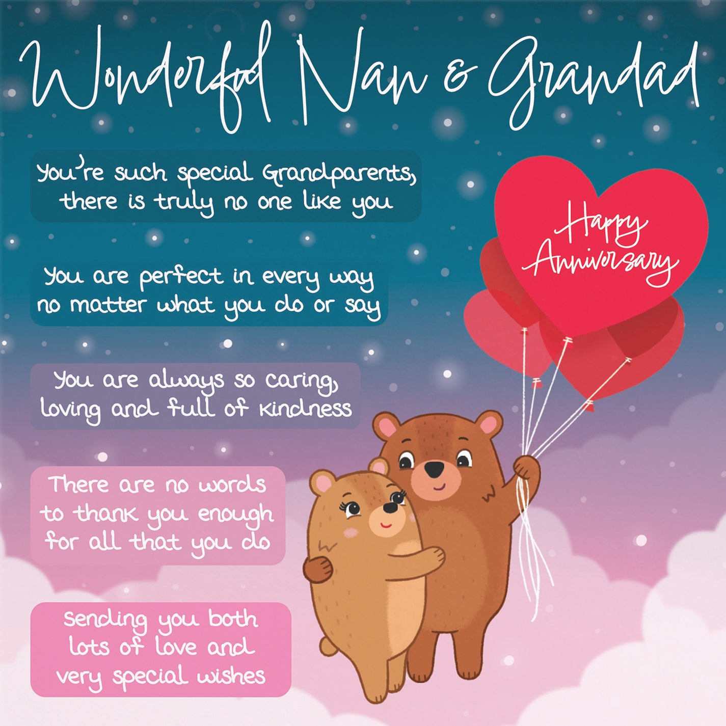 Nan And Grandad Poem Anniversary Card Starry Night Cute Bears
