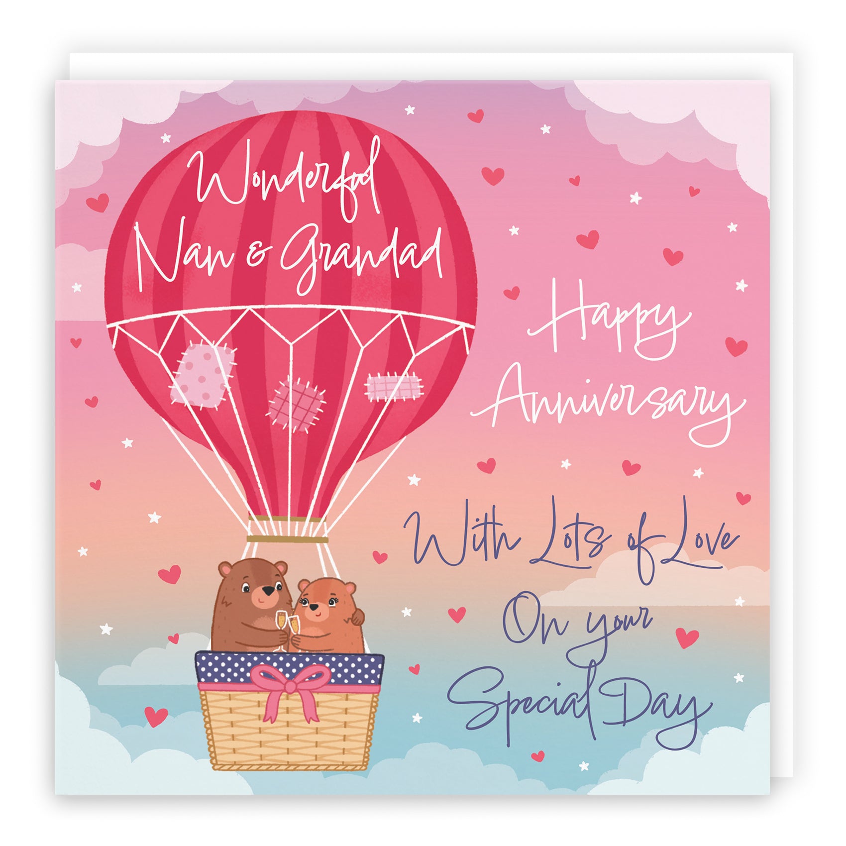 Nan And Grandad Hot Air Balloon Anniversary Card Cute Bears