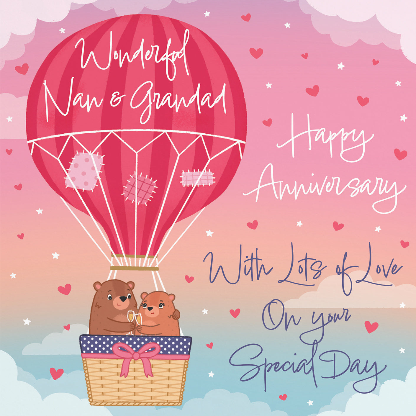 Nan And Grandad Hot Air Balloon Anniversary Card Cute Bears