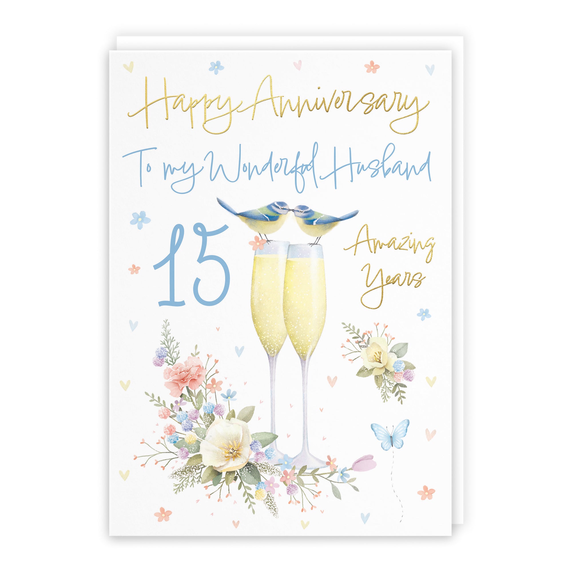 15th Husband Anniversary Card Champagne Flutes Milo's Gallery